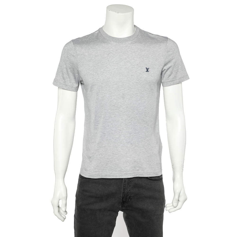 Louis Vuitton Light Grey Cotton Logo Embroidered Crewneck T-Shirt S