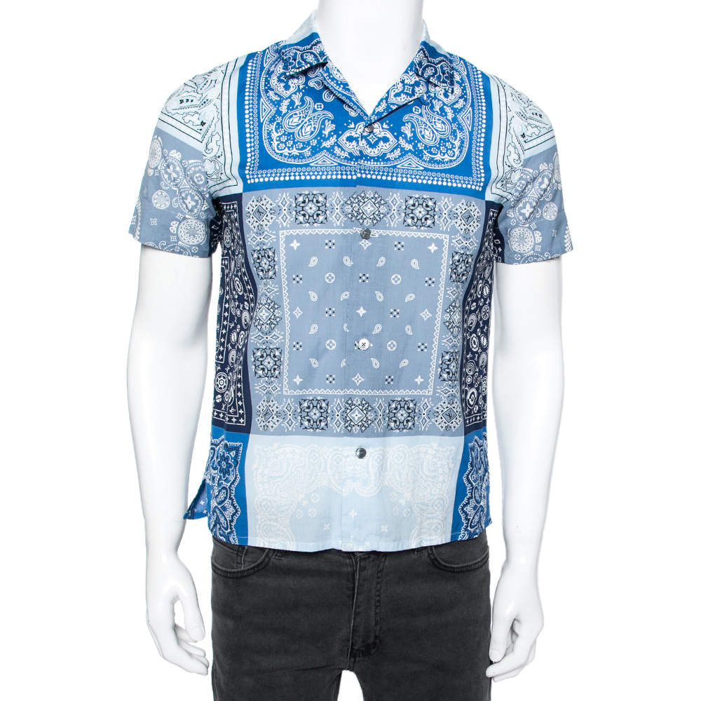 Pre Owned قميص لوي فيتون بايسبول قطن أزرق طباعة بايزلي بشعارالماركة مقاس صغير جداً ( إكس سمول )