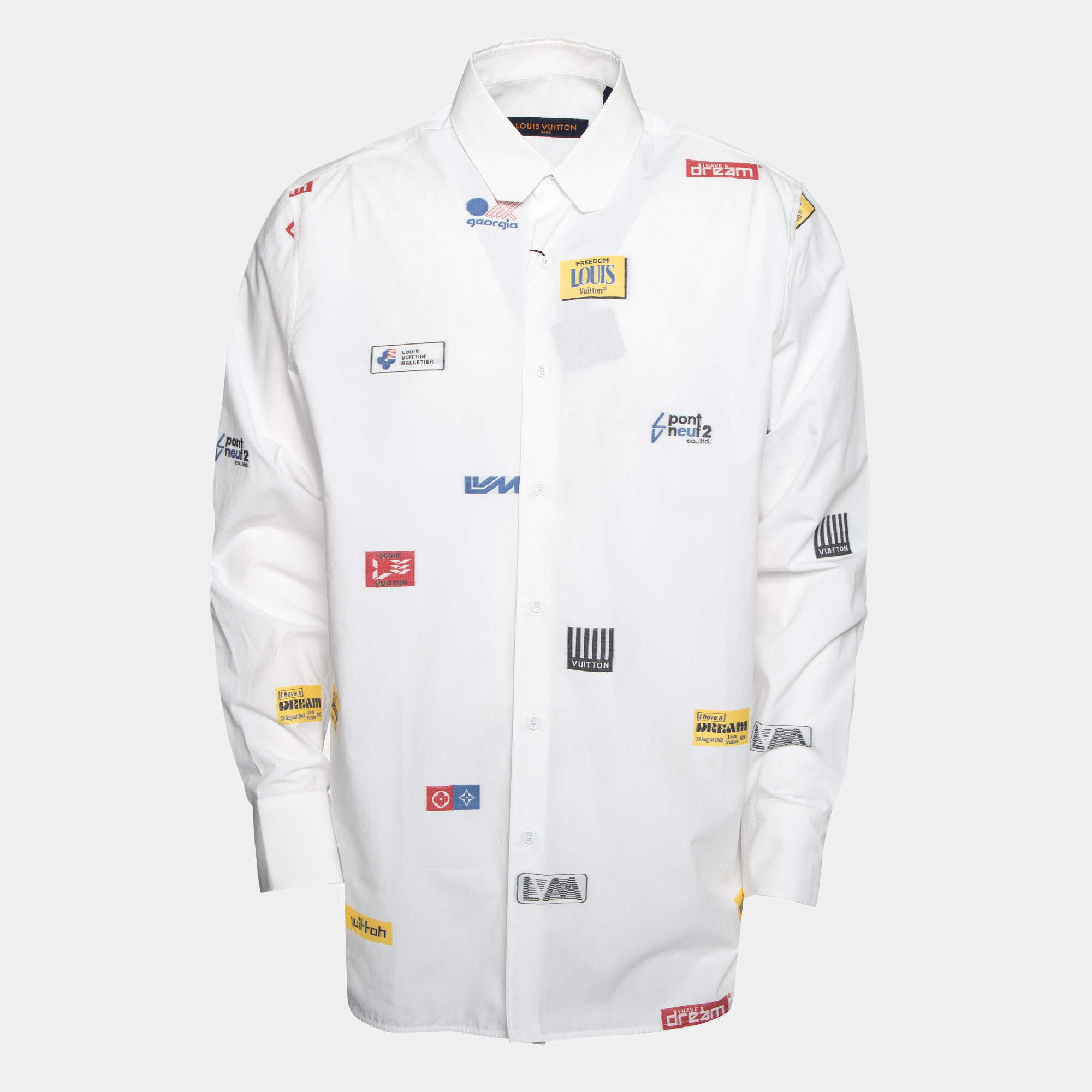 Louis Vuitton White Cotton Printed Long Sleeve Shirt L