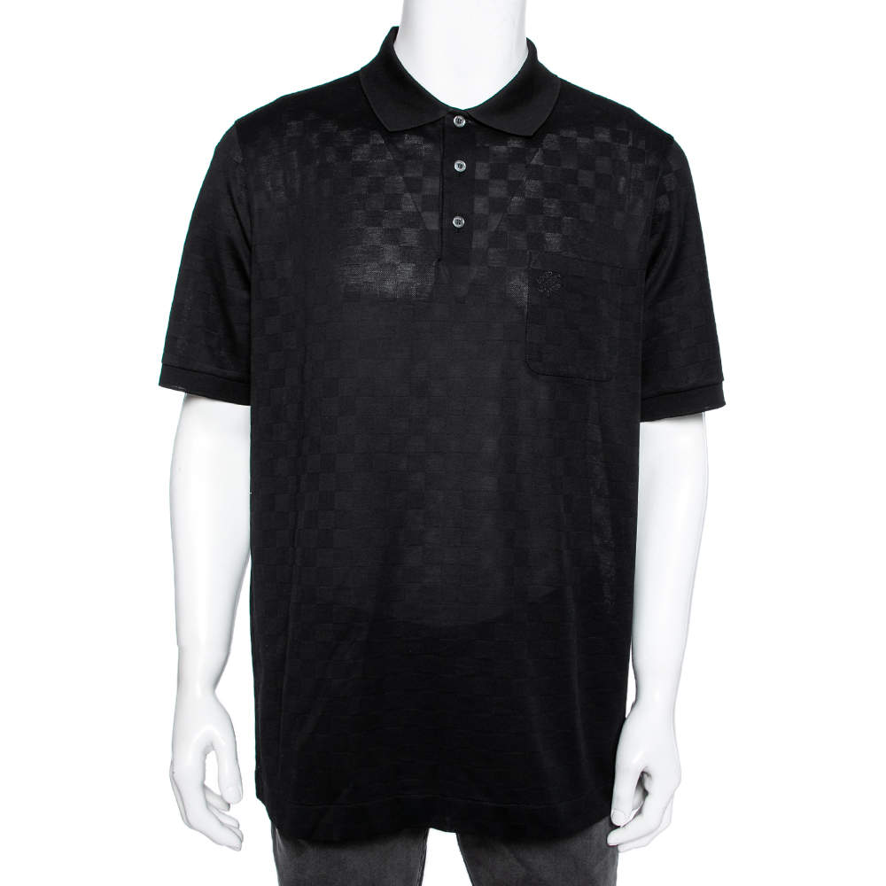 مملوكة مسبقًا Louis Vuitton Black Textured Cotton Polo T-Shirt XXL