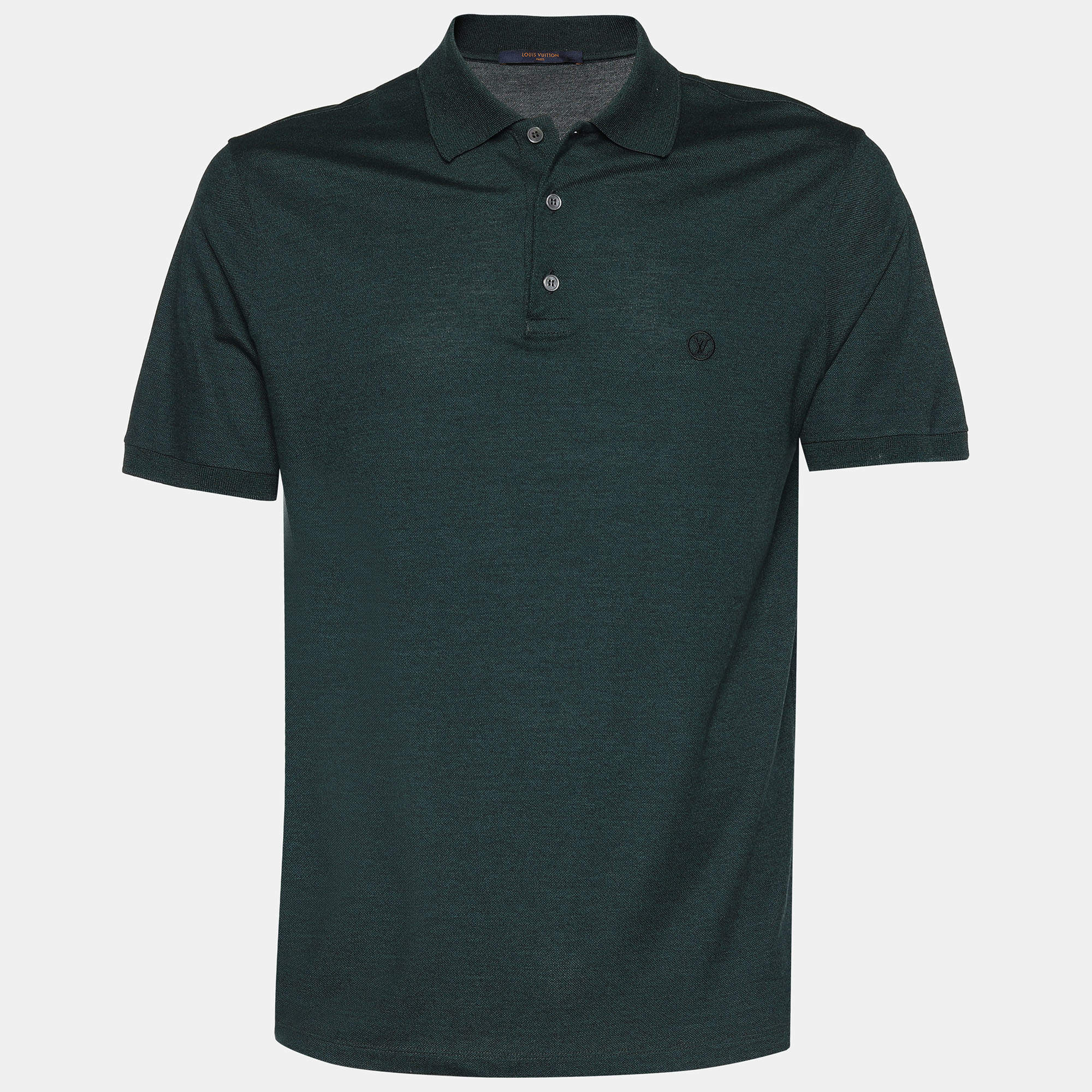 Pre Owned Louis Vuitton Green Cotton Pique Polo T-Shirt L