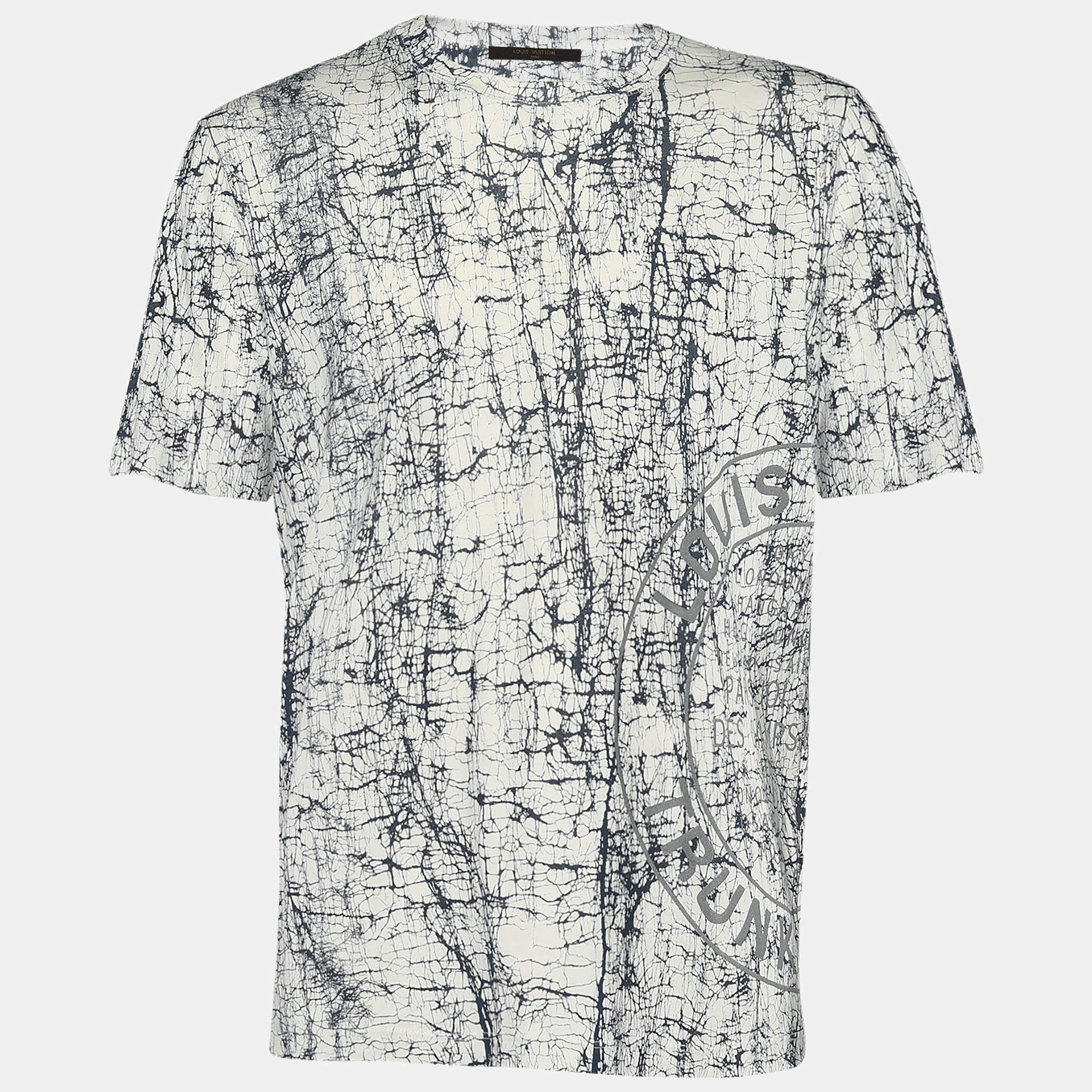 Pre Owned Louis Vuitton White Cracked Print Jersey T-Shirt XL