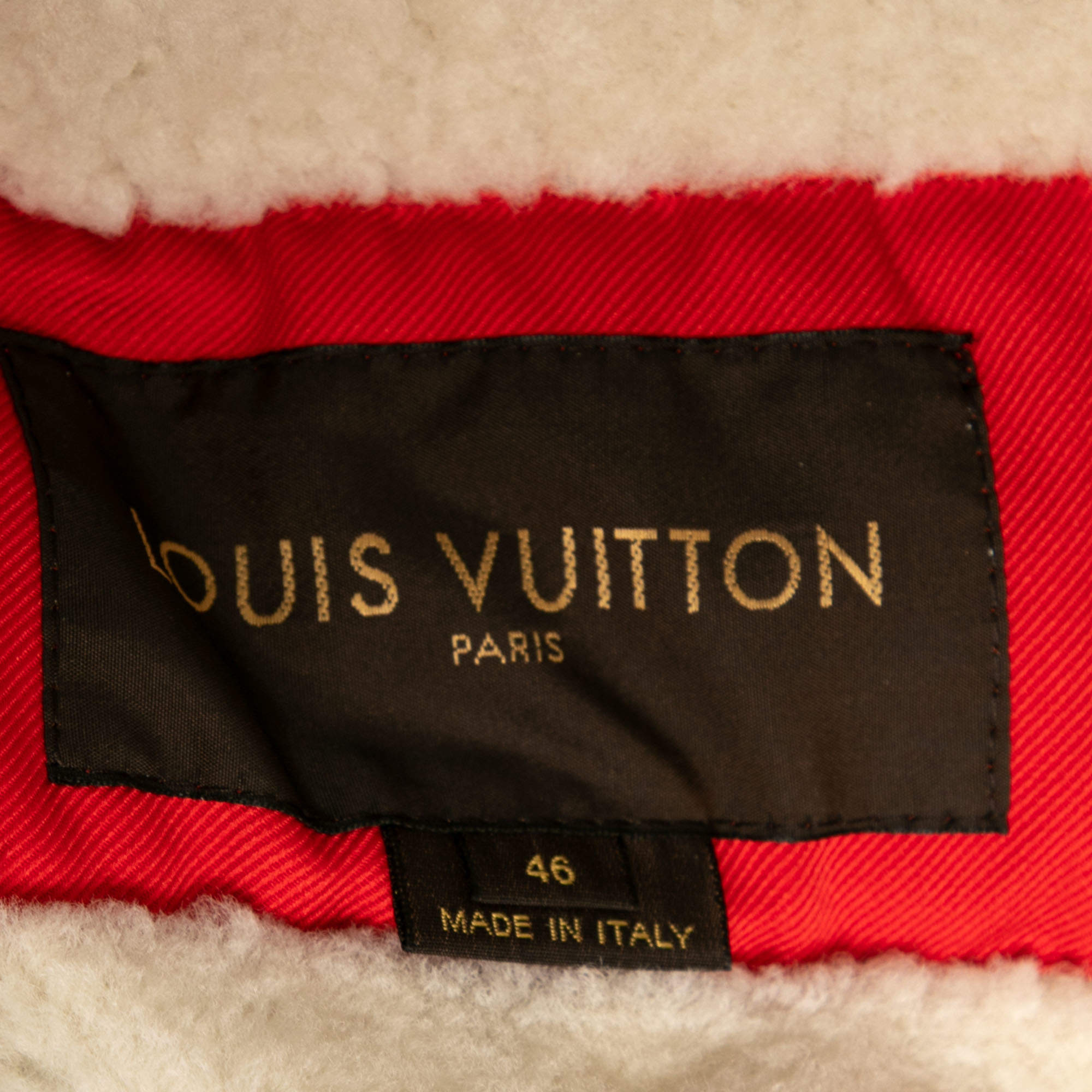 Louis Vuitton Red Cotton & Shearling Lined Zip Front Bomber Jacket