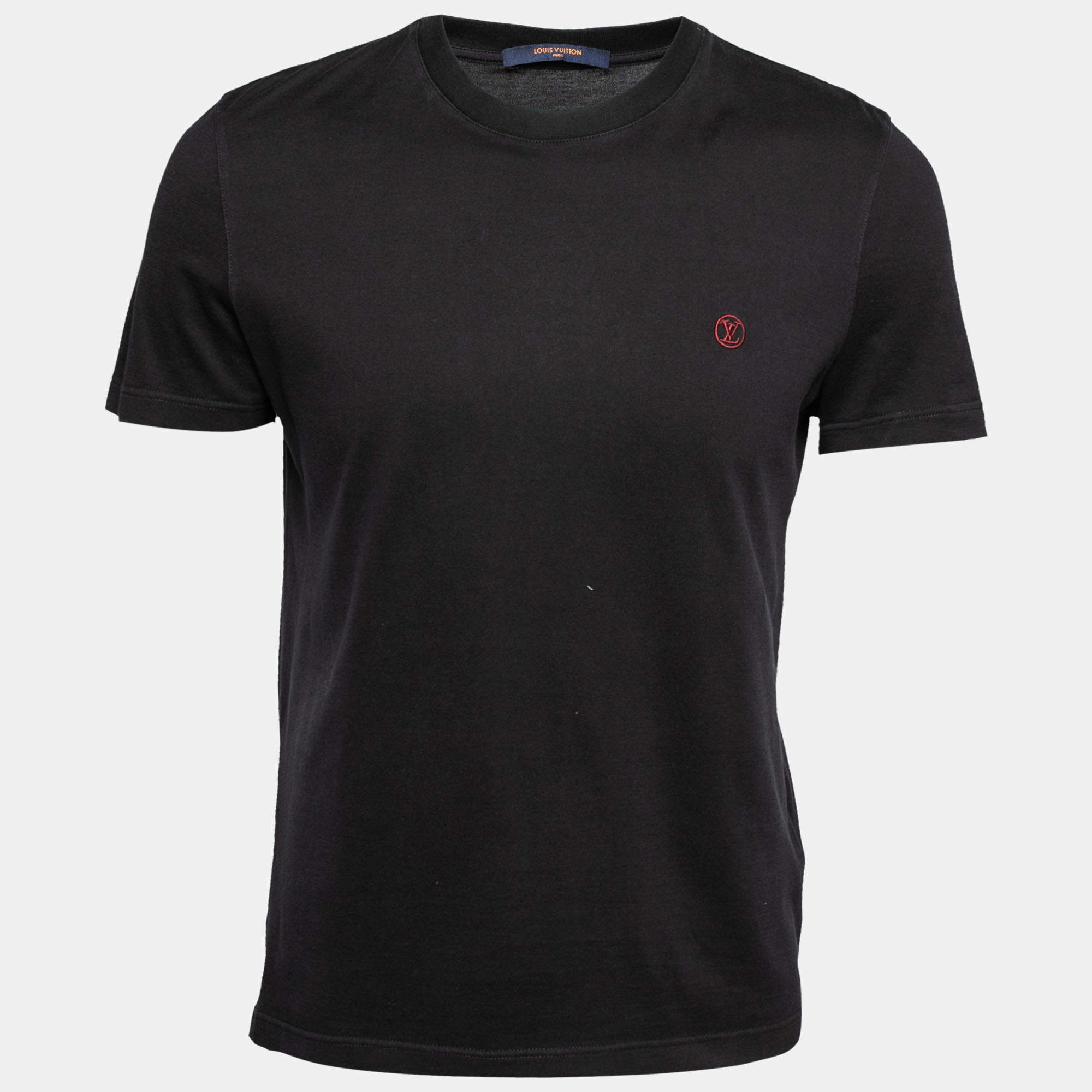Louis Vuitton Black Cotton Logo Embroidered Short Sleeve T-Shirt S