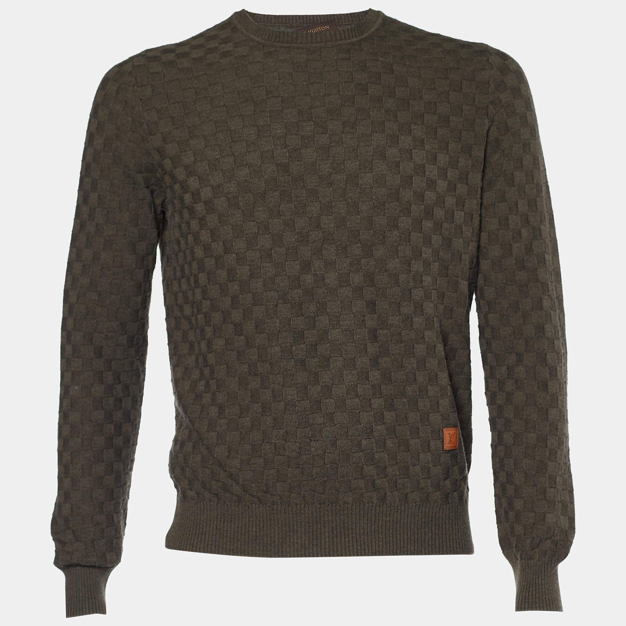 Louis Vuitton Grey Damier Knit Wool Long Sleeve Jumper S 