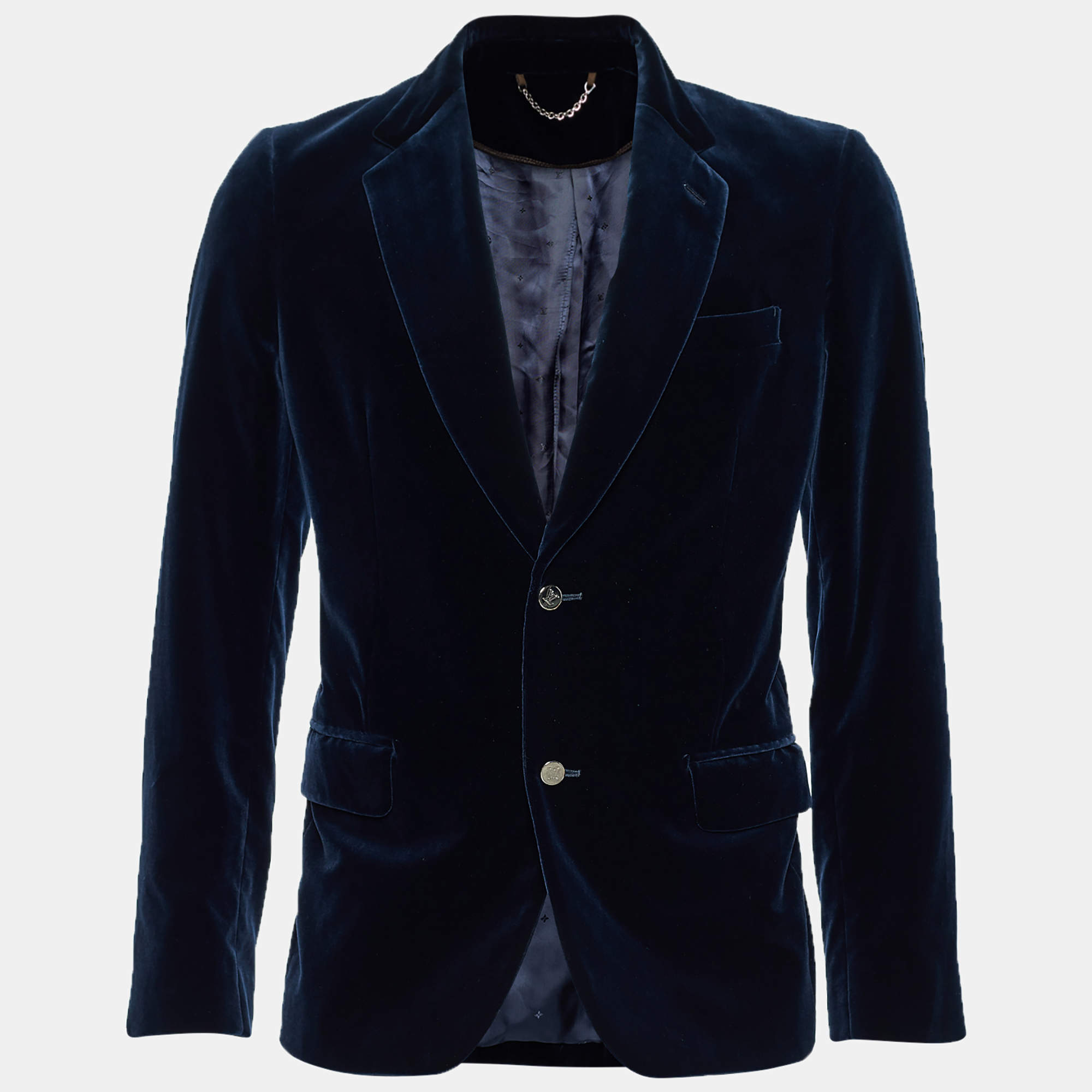 Louis Vuitton Navy Blue Velvet Button Front Blazer M