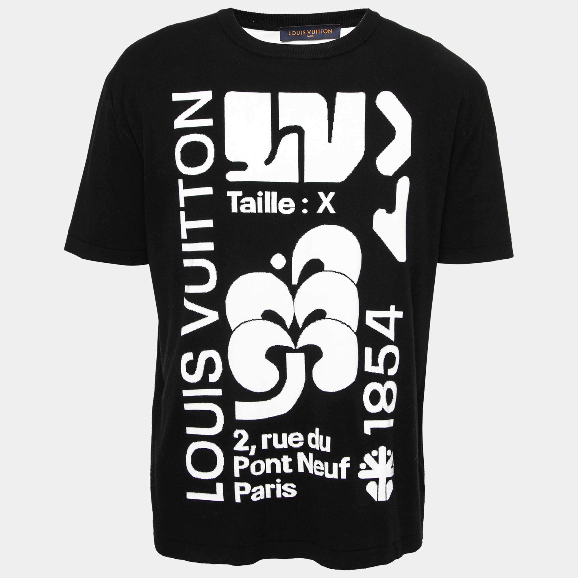 Louis Vuitton Black Cotton Graphic Intarsia Crew Neck T-Shirt L