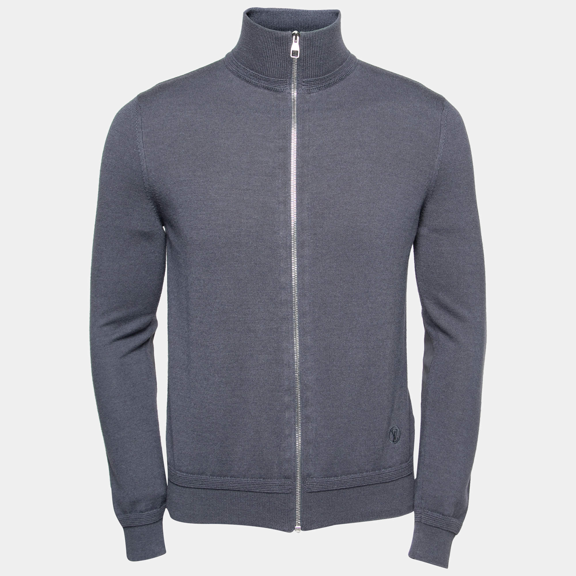 Louis Vuitton Grey Knit Zip Closure Jacket S