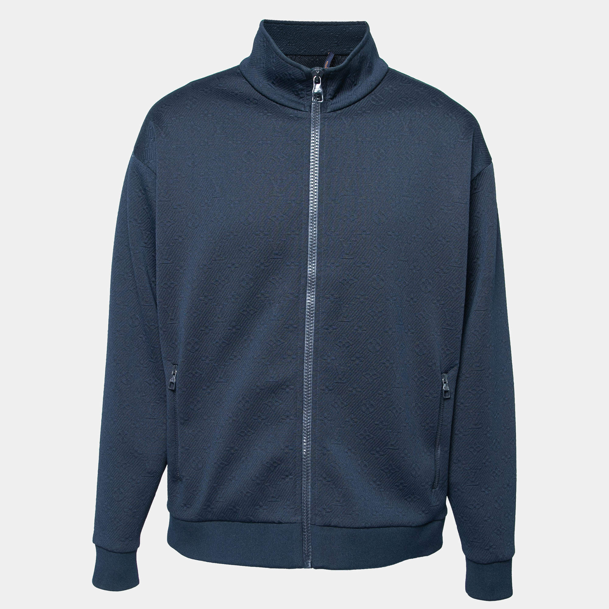 Louis Vuitton Navy Blue Monogram Jacquard  Zip Front Jacket XXL