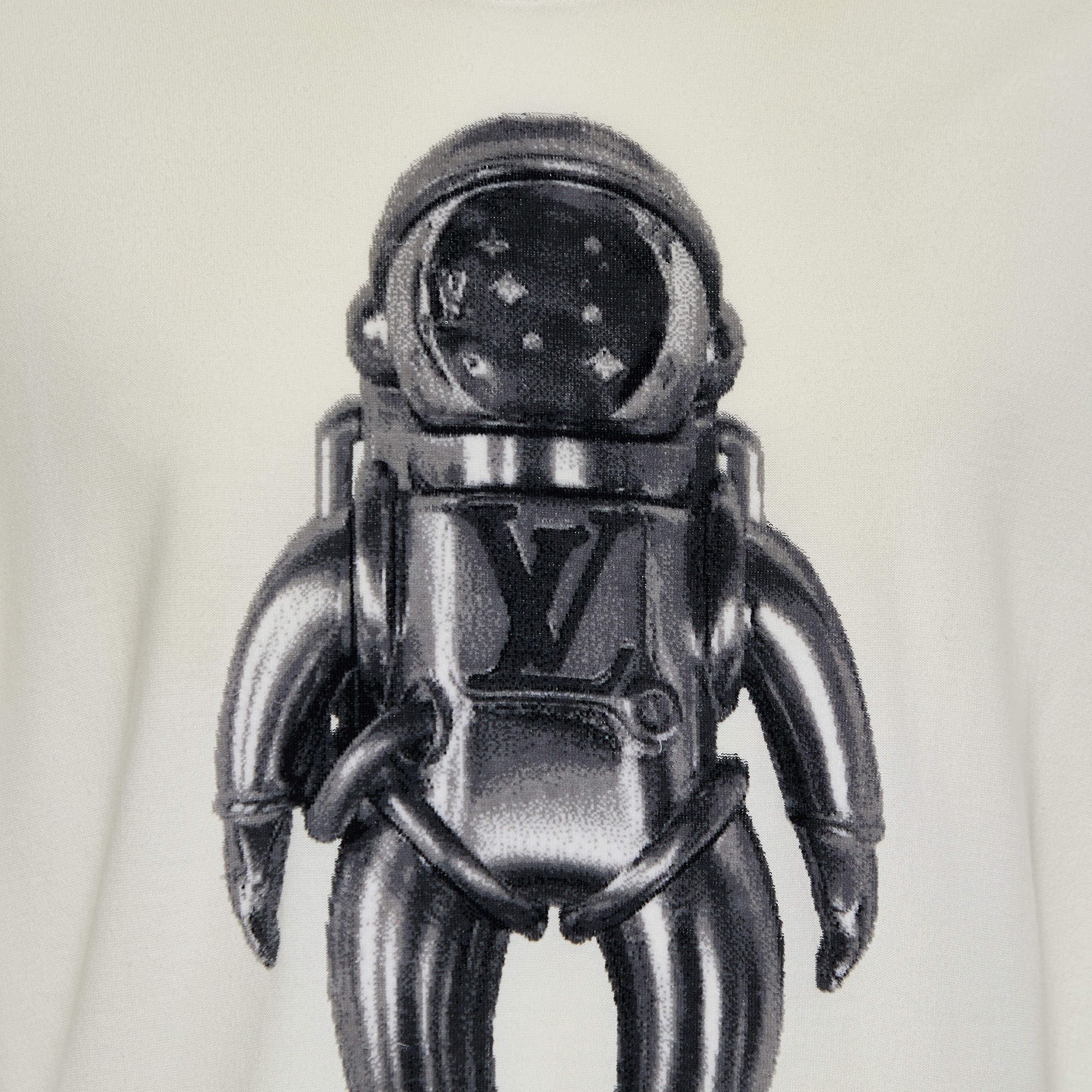 Cotton Jacquard Velour Spaceman Motif T-Shirt