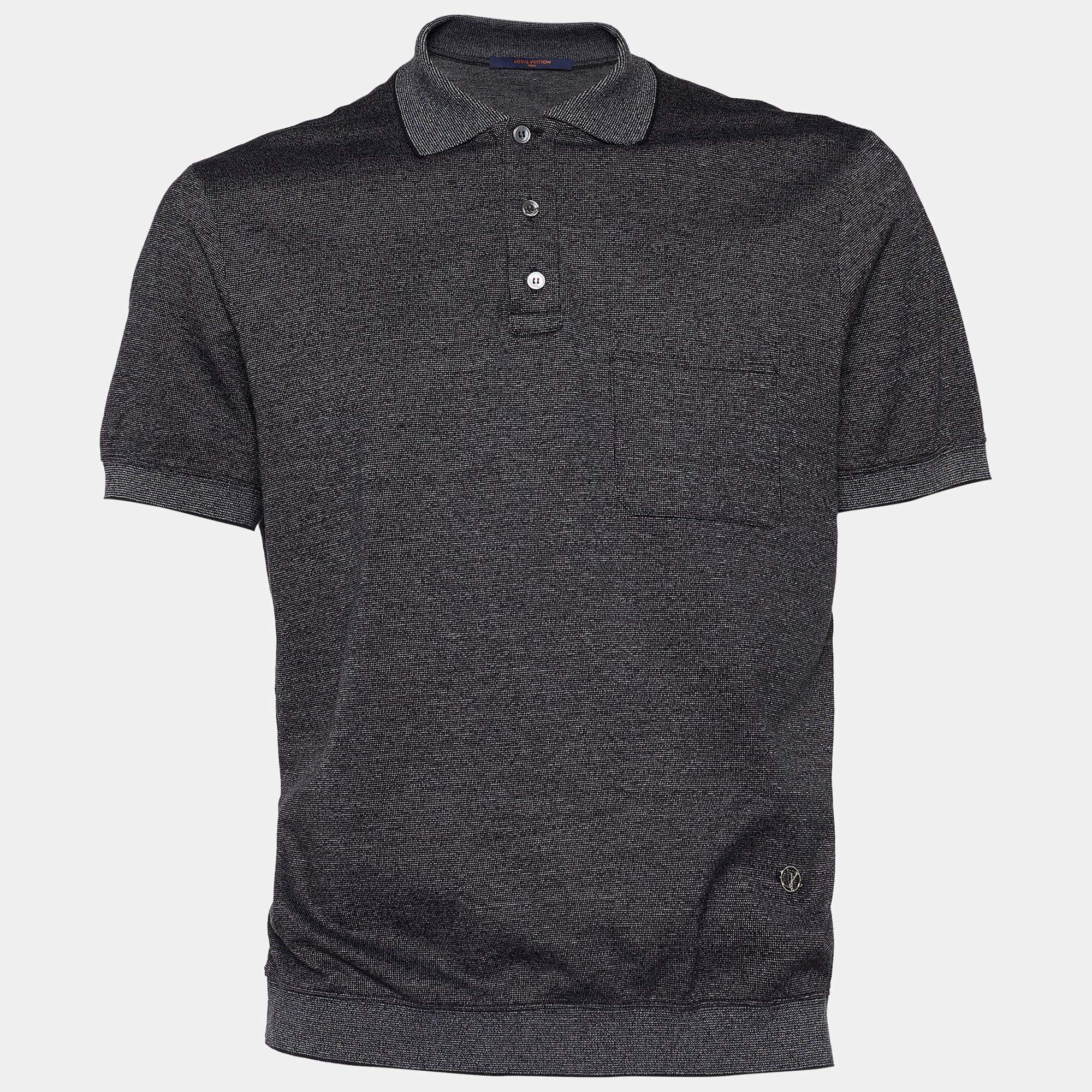 Louis Vuitton Black Textured Cotton Logo Detail Polo T-Shirt XL