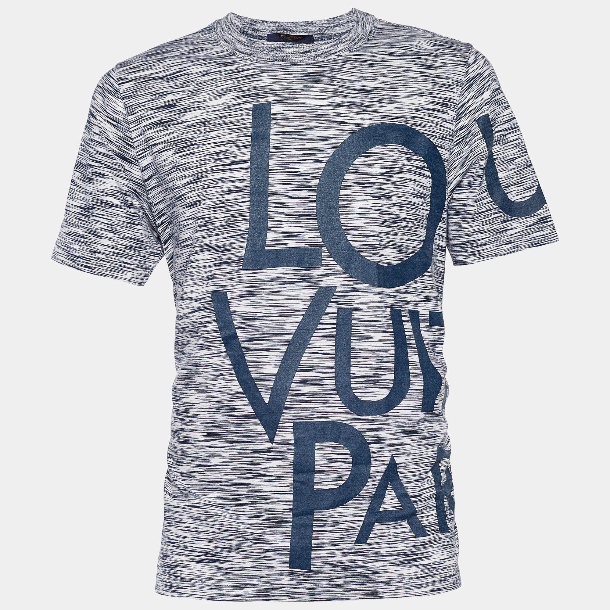 Louis Vuitton Dark Blue Logo Print Striped Cotton Knit T-Shirt XL