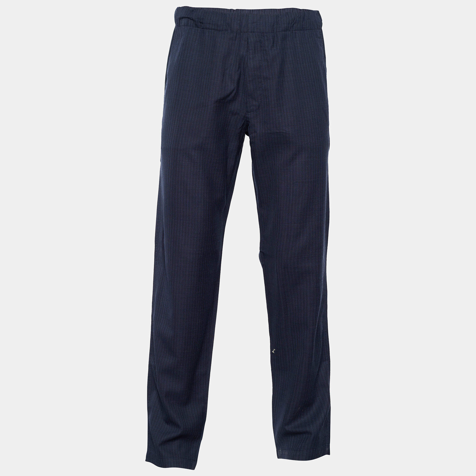 مملوكة مسبقًا بنطلون لوي فيتون صوف مخطط أزرق كحلي مقاس كبير - لارج الخصر 33"