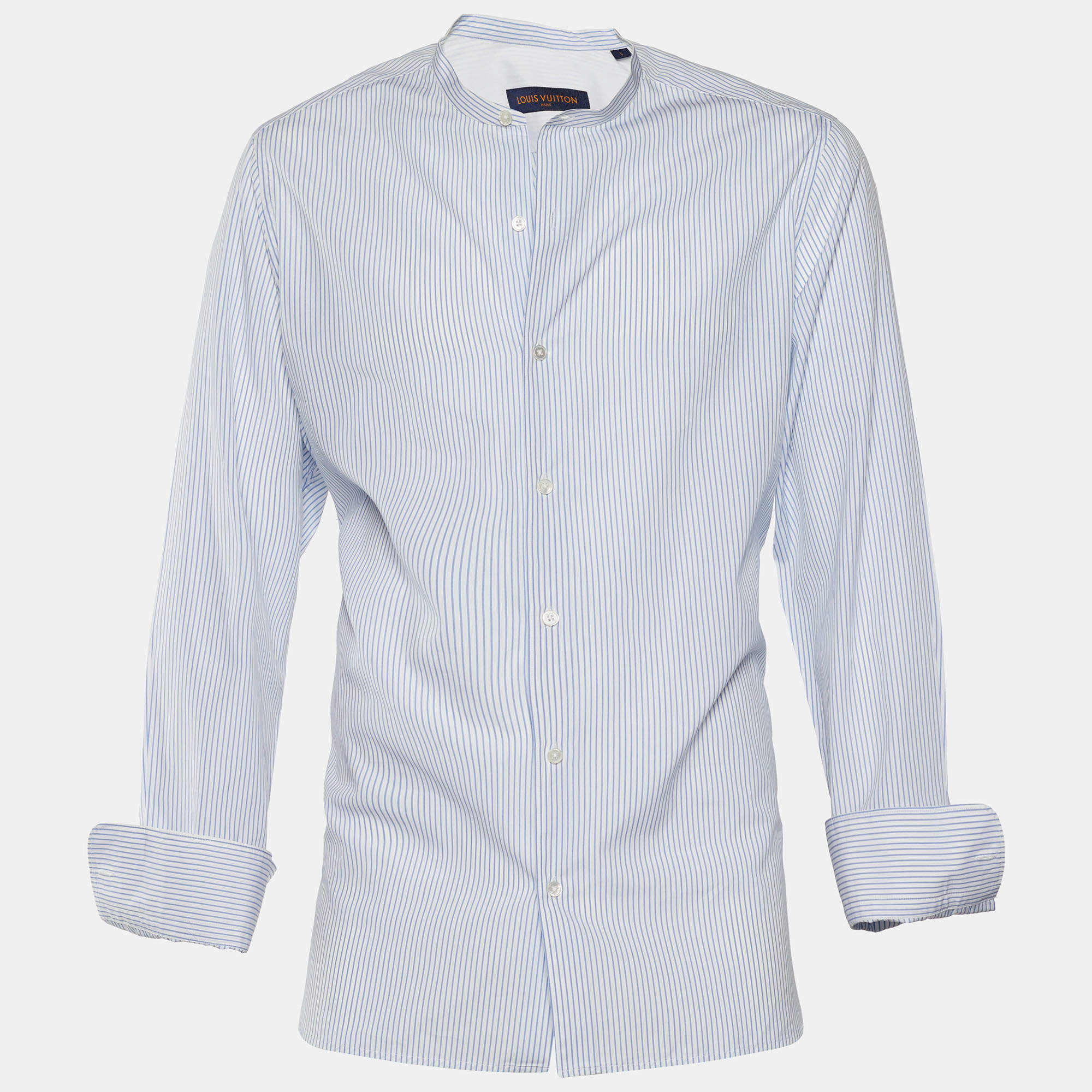 Pre Owned Louis Vuitton Blue Striped Cotton Long Sleeve Dress Shirt L