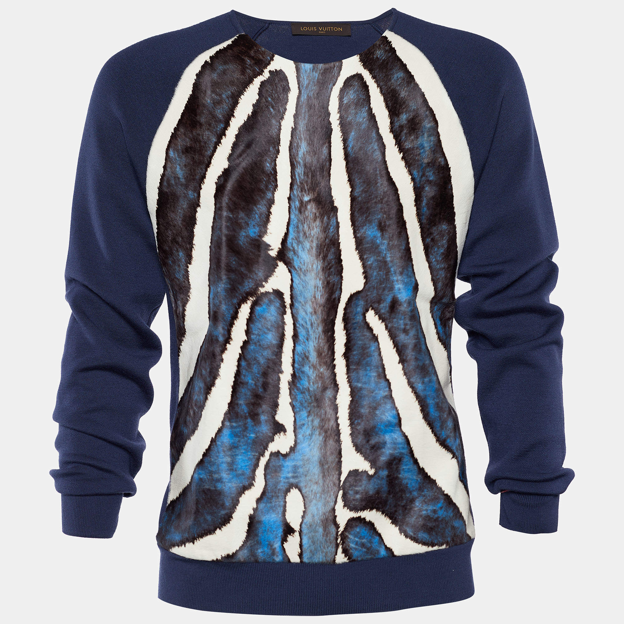 Louis Vuitton Navy Blue Calfskin Paneled Pullover L