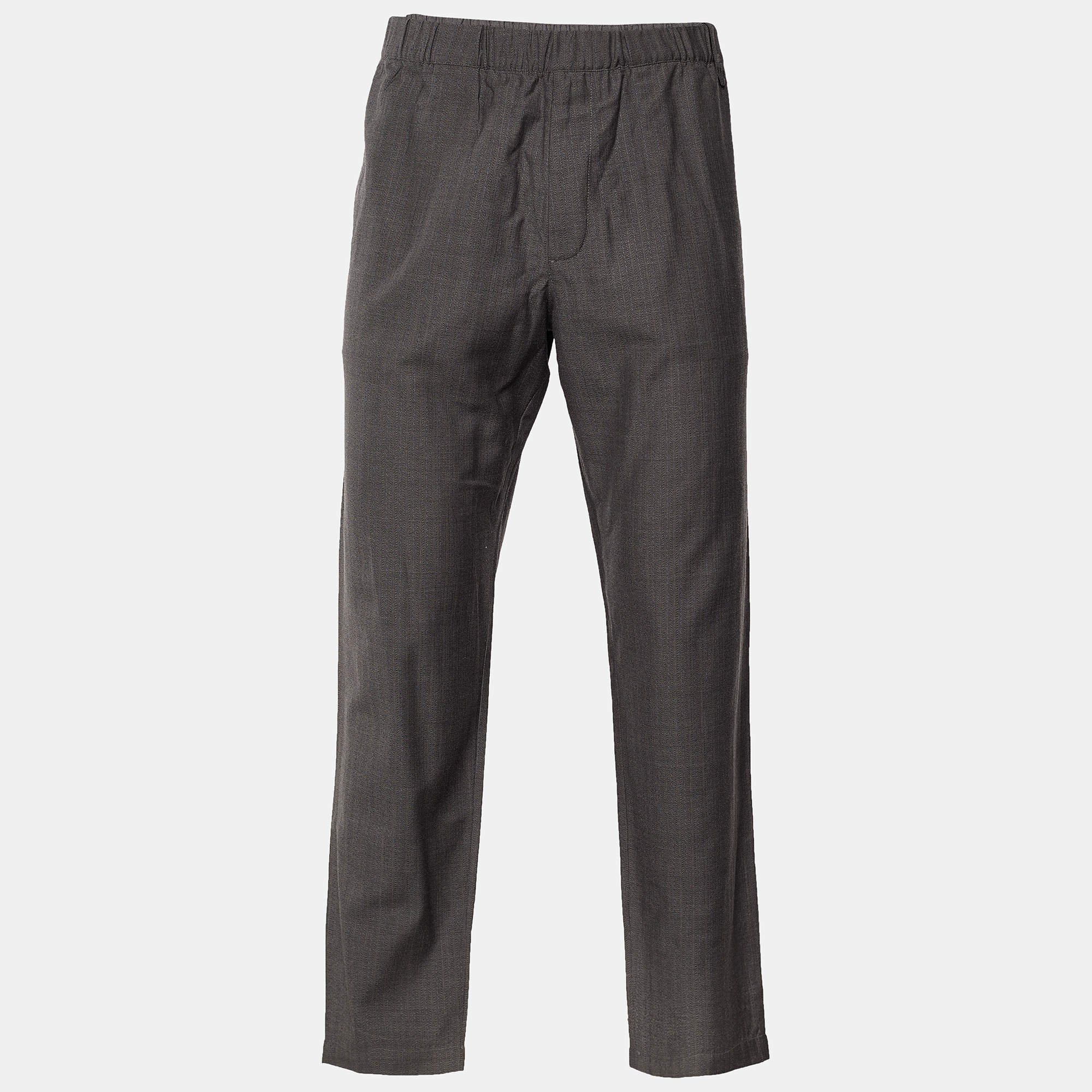 Louis Vuitton Grey Herringbone Wool Elasticized Waist Trousers L