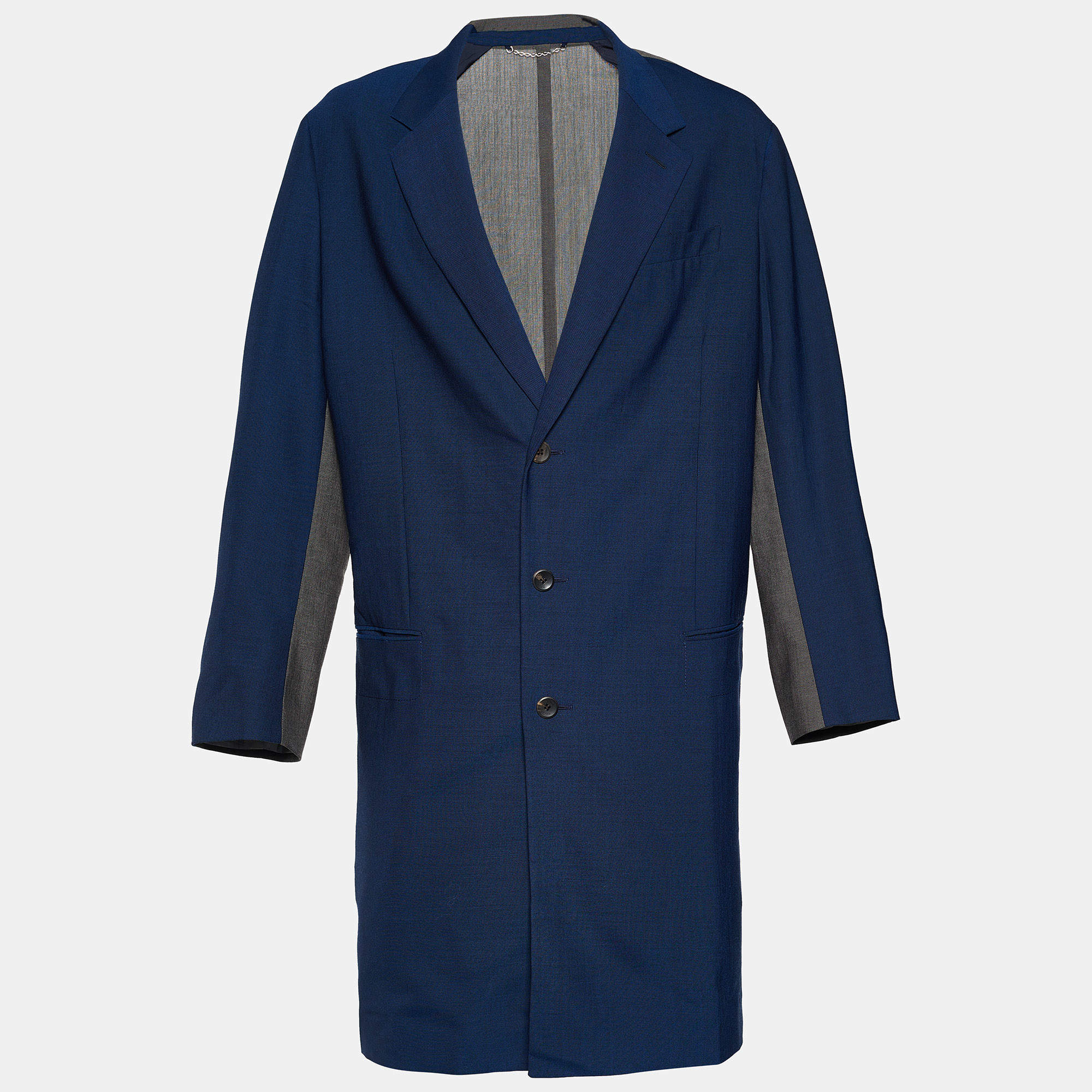 Louis Vuitton Blue & Grey Wool Button Front Coat M