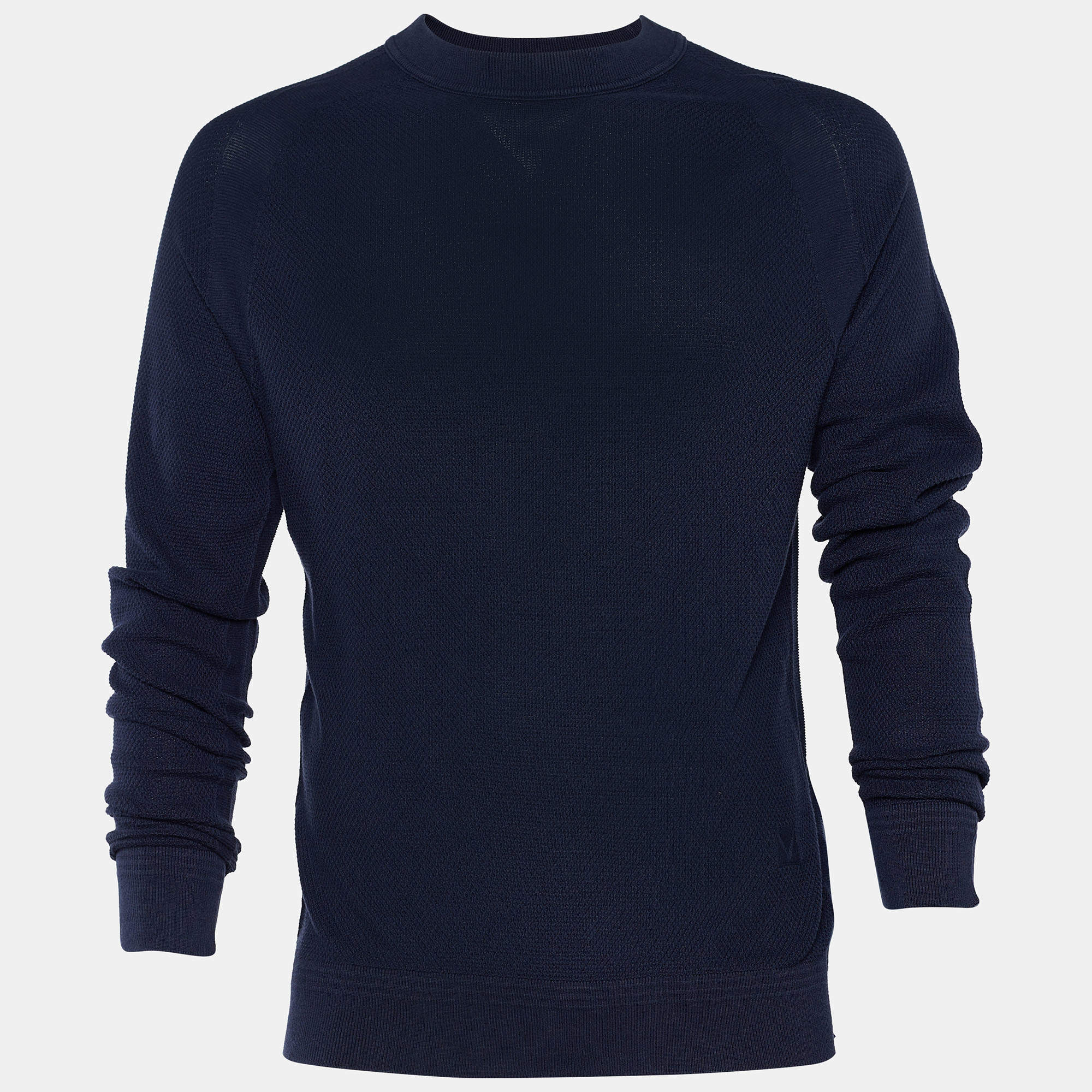 Louis Vuitton Navy Blue Textured Cotton & Silk Knit Jumper L