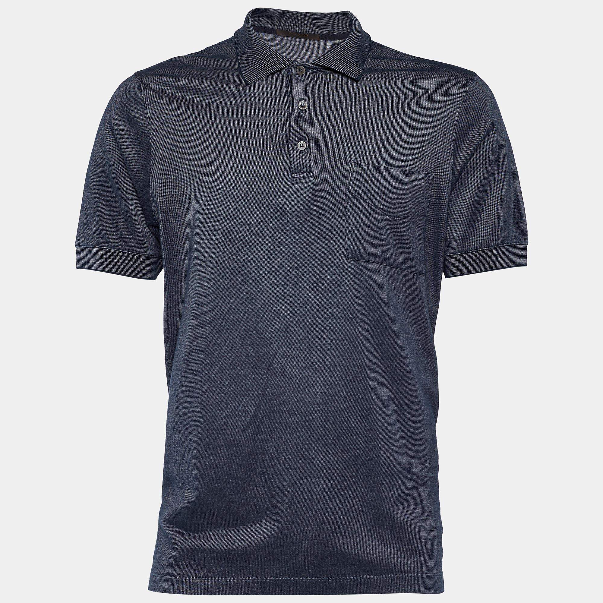 Pre Owned Louis Vuitton Dark Blue Cotton Pique Polo T-Shirt XL
