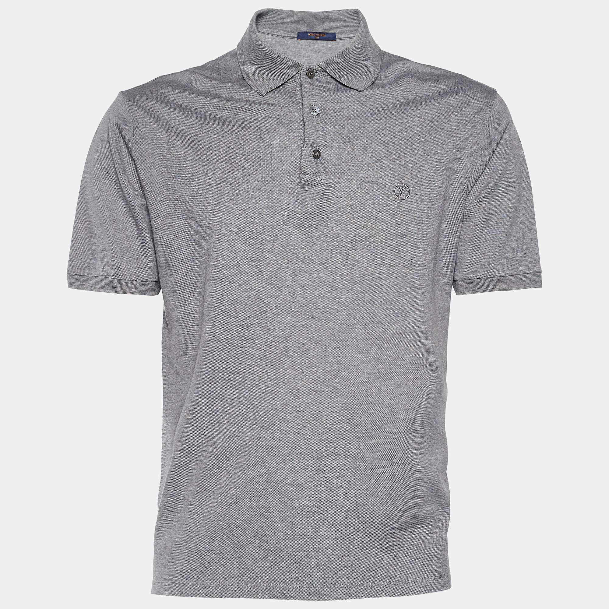 Louis Vuitton Grey Pique Knit Cotton Polo T-Shirt XL