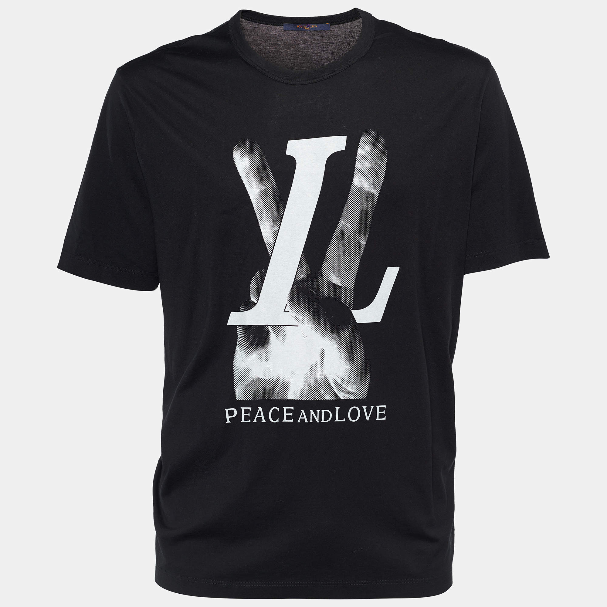 Louis Vuitton Black Peace & Love Print Cotton Crew Neck T-Shirt XL