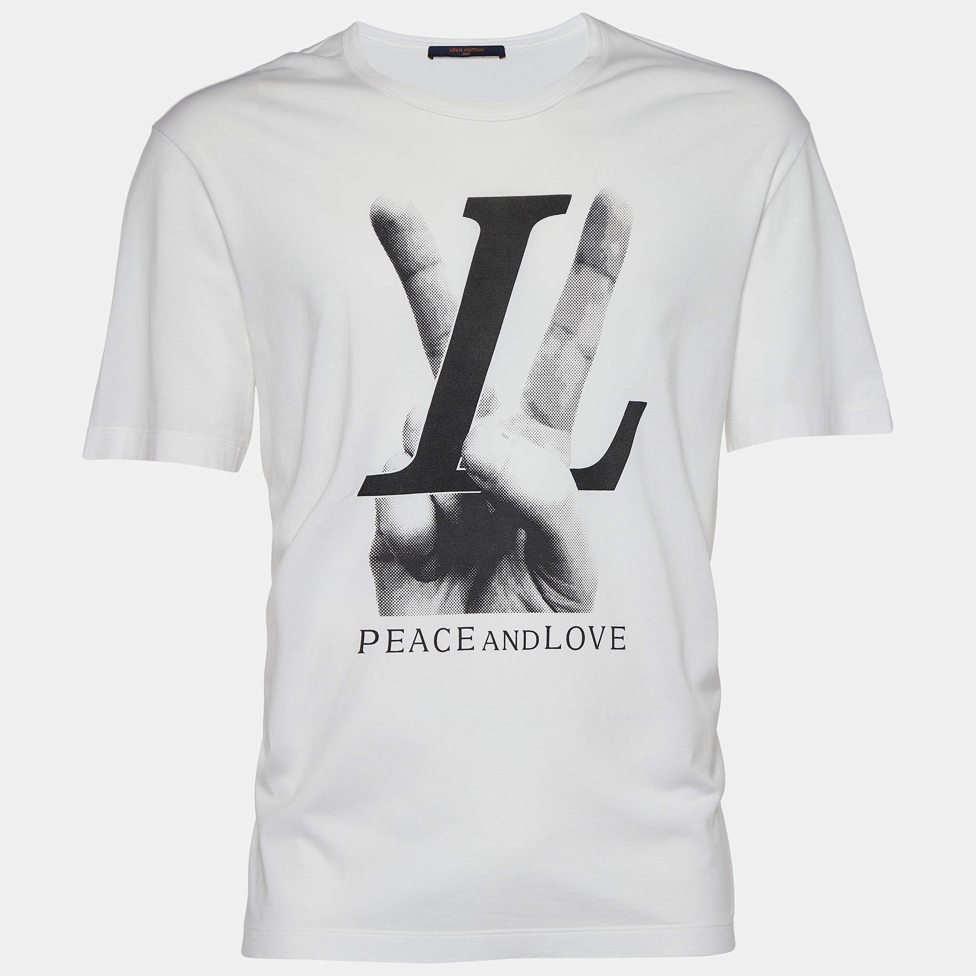 Louis Vuitton White Peace & Love Print Cotton Crew Neck T-Shirt XL