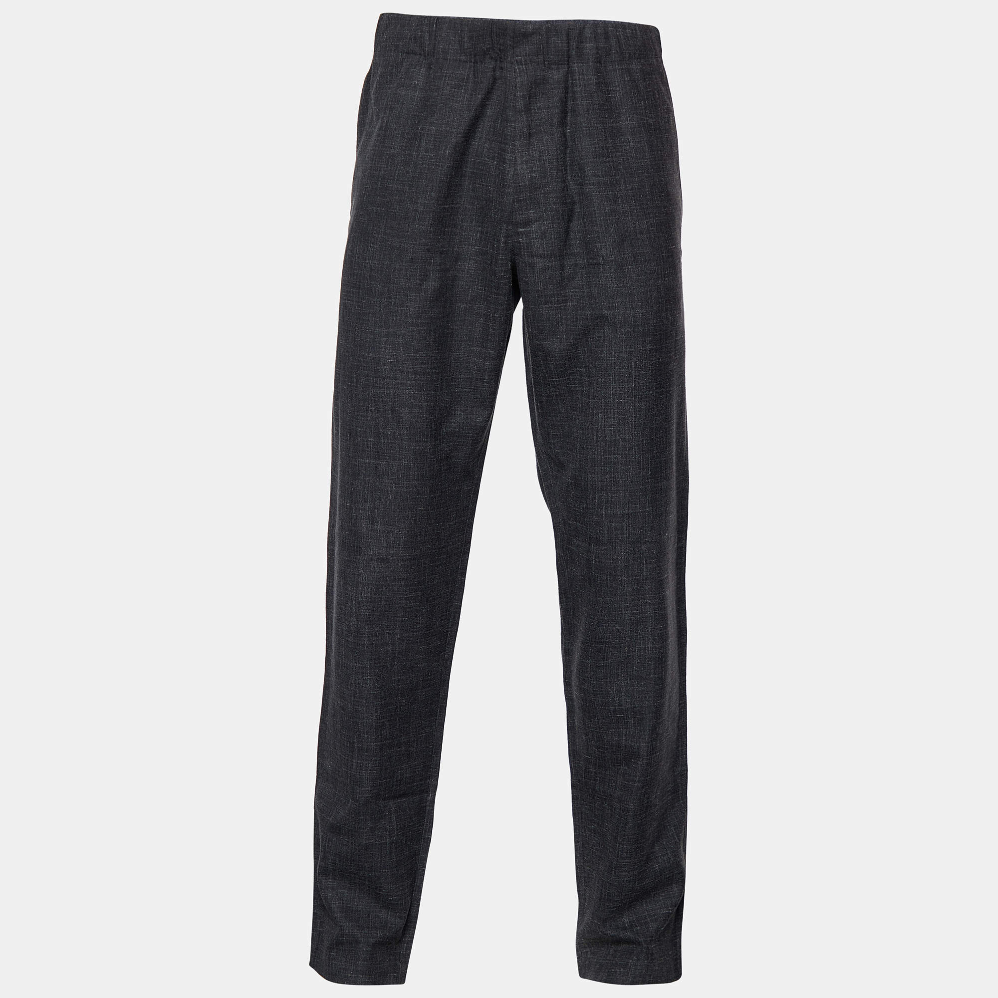Pre Owned Louis Vuitton Grey Wool & Silk Blend Drawstring Waist Trousers XL