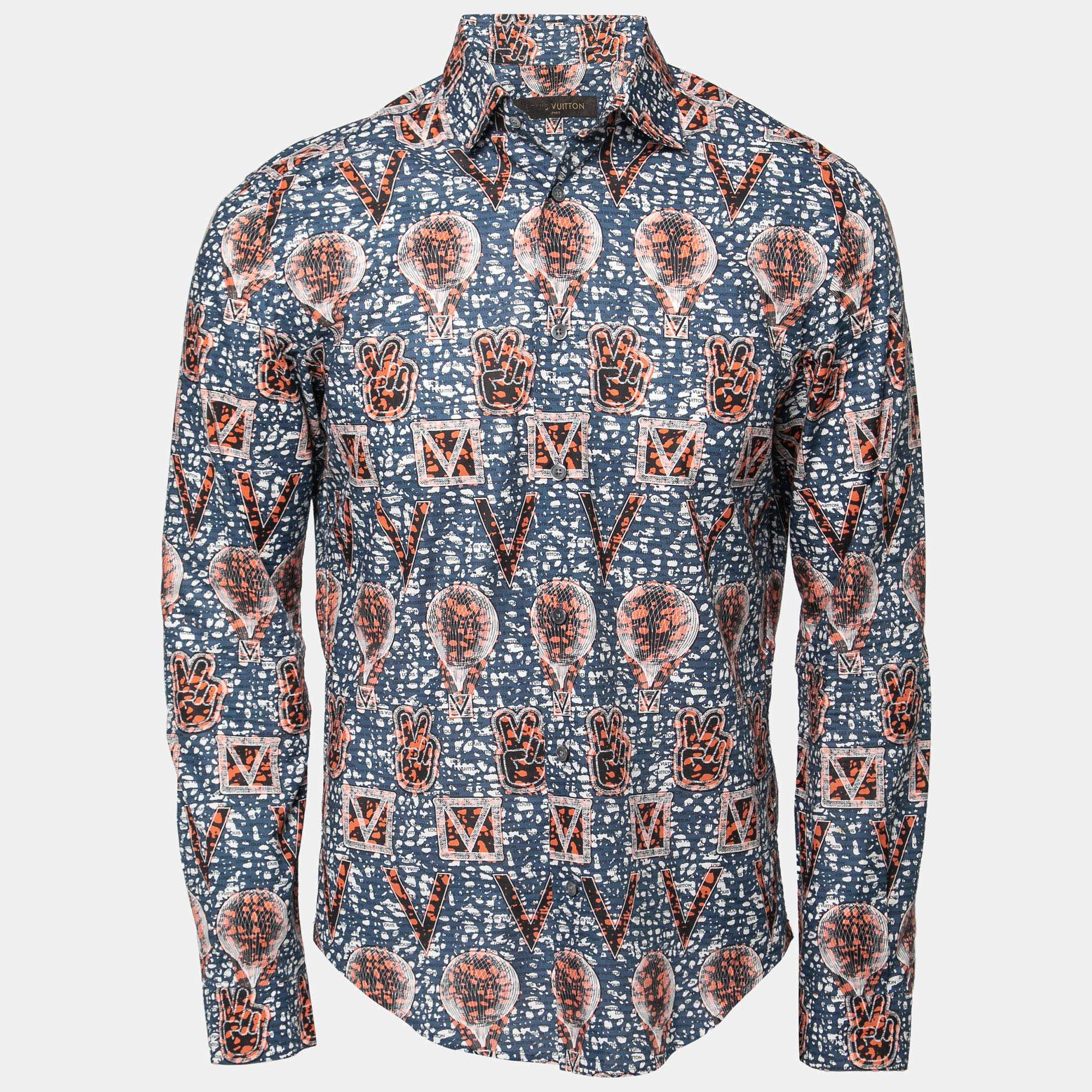 Louis Vuitton Blue Printed Cotton Button Front Shirt M