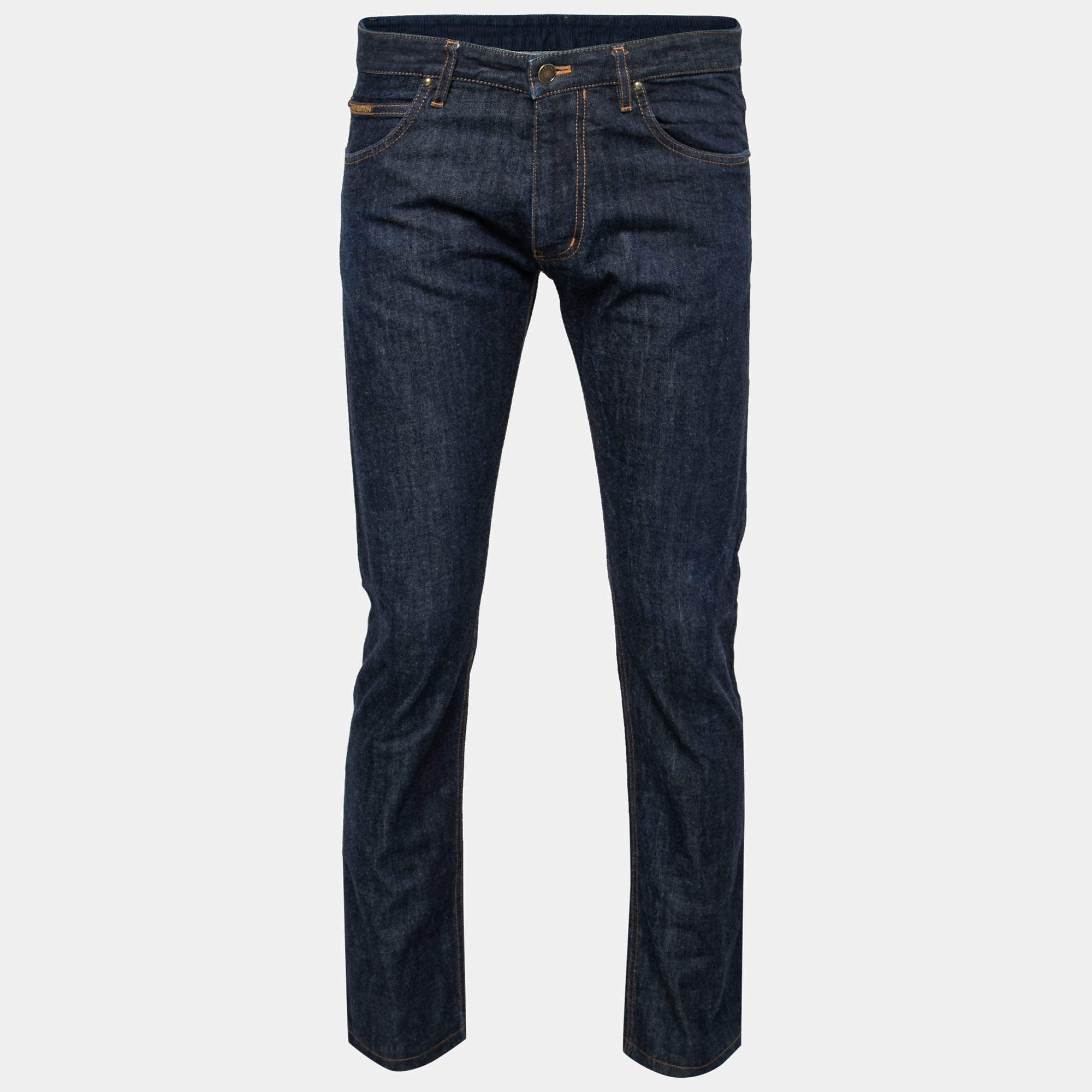 Pre Owned Louis Vuitton Blue Denim Straight Leg Jeans L Waist: 34"