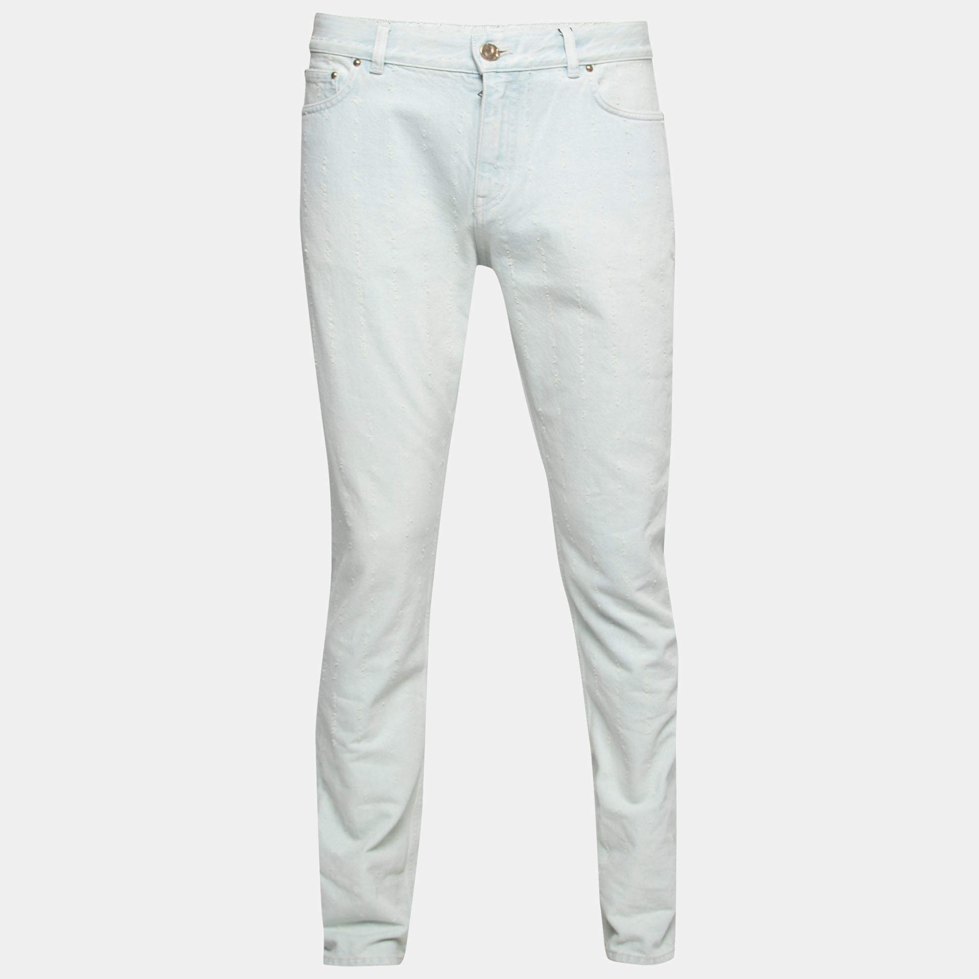Louis Vuitton Light Blue Denim Perforated Slim Jeans M Waist 32"