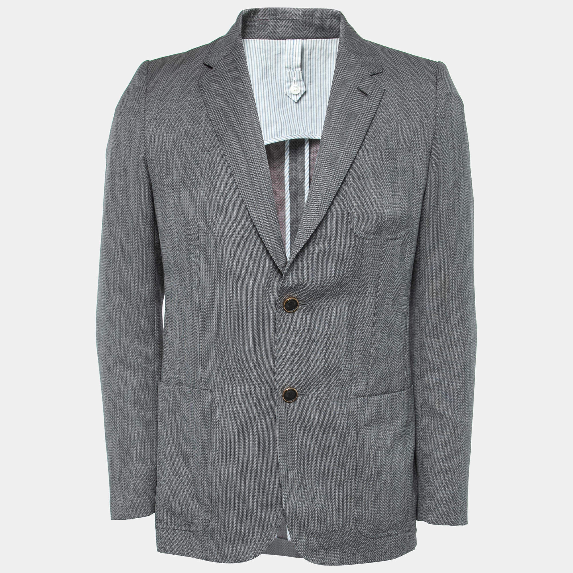 Louis Vuitton Grey Textured Wool Single-Breasted Blazer M  