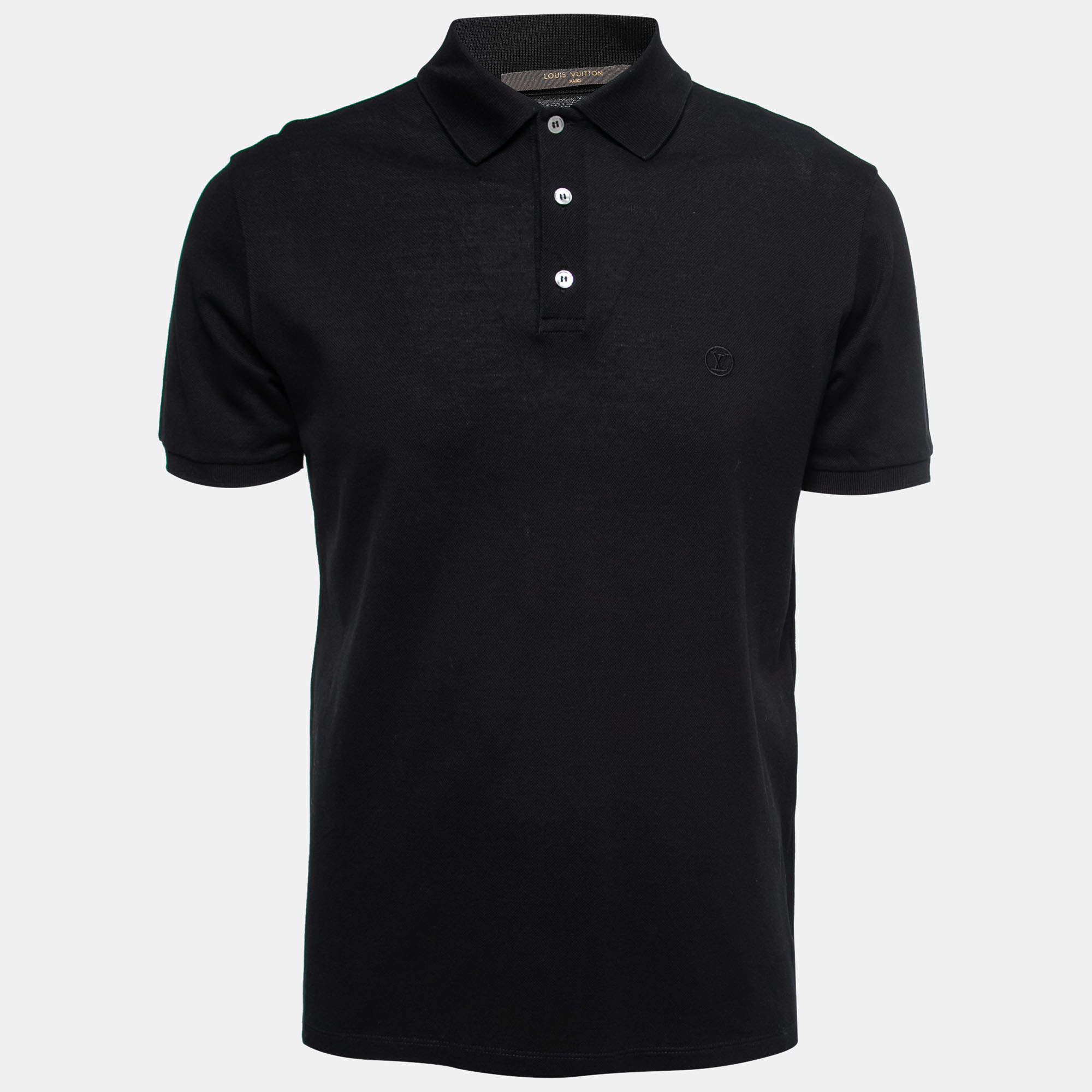 Pre Owned Louis Vuitton Black Cotton Pique Logo Embroidered Polo T-Shirt M