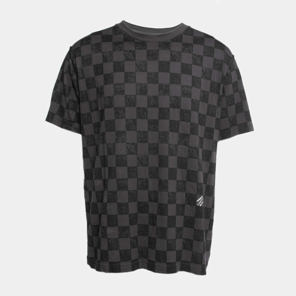 مملوكة مسبقًا Louis Vuitton Grey Damier Print Cotton Crewneck T-Shirt 2XL