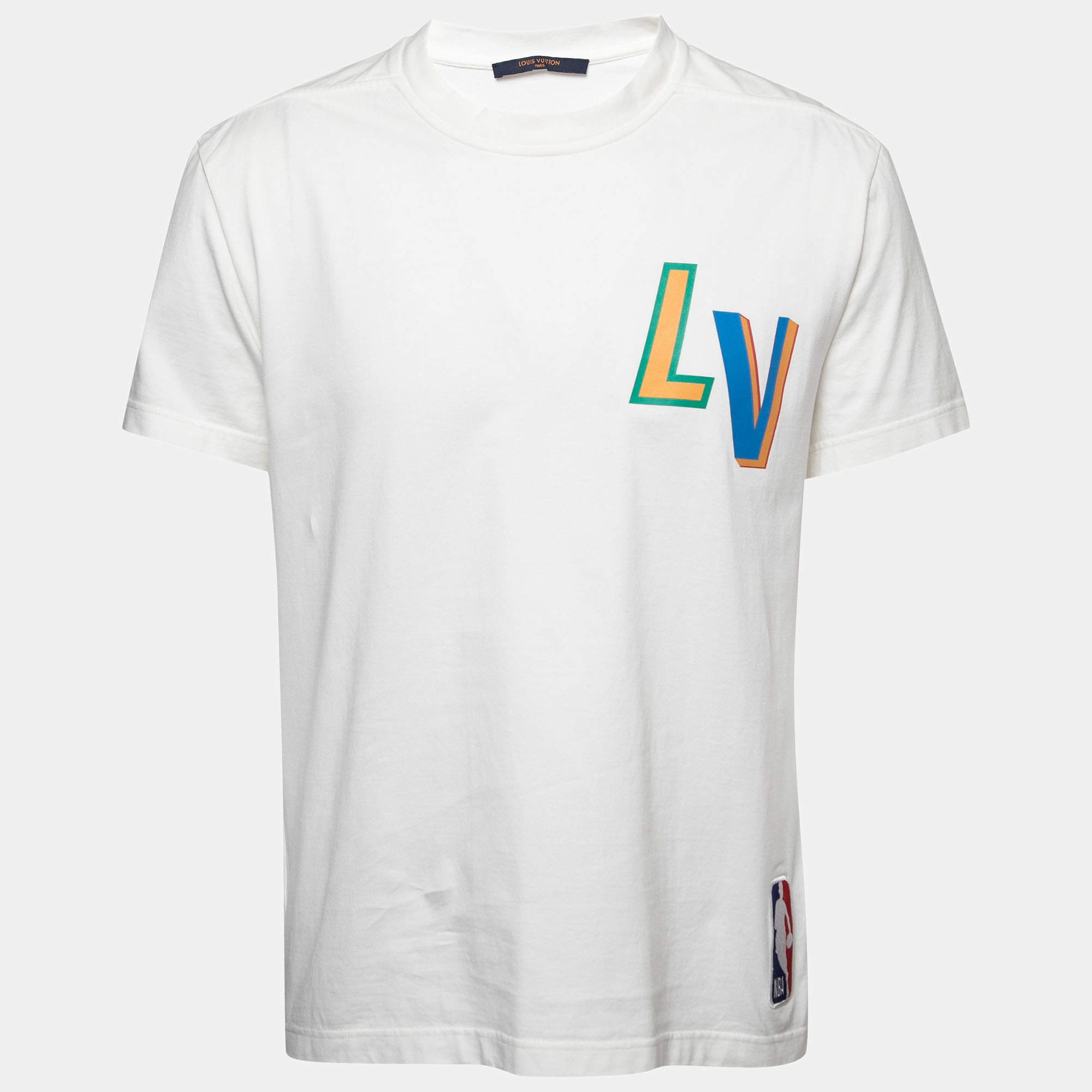 Louis White Cotton Logo Printed NBA Short Sleeve T-Shirt Louis Vuitton | TLC