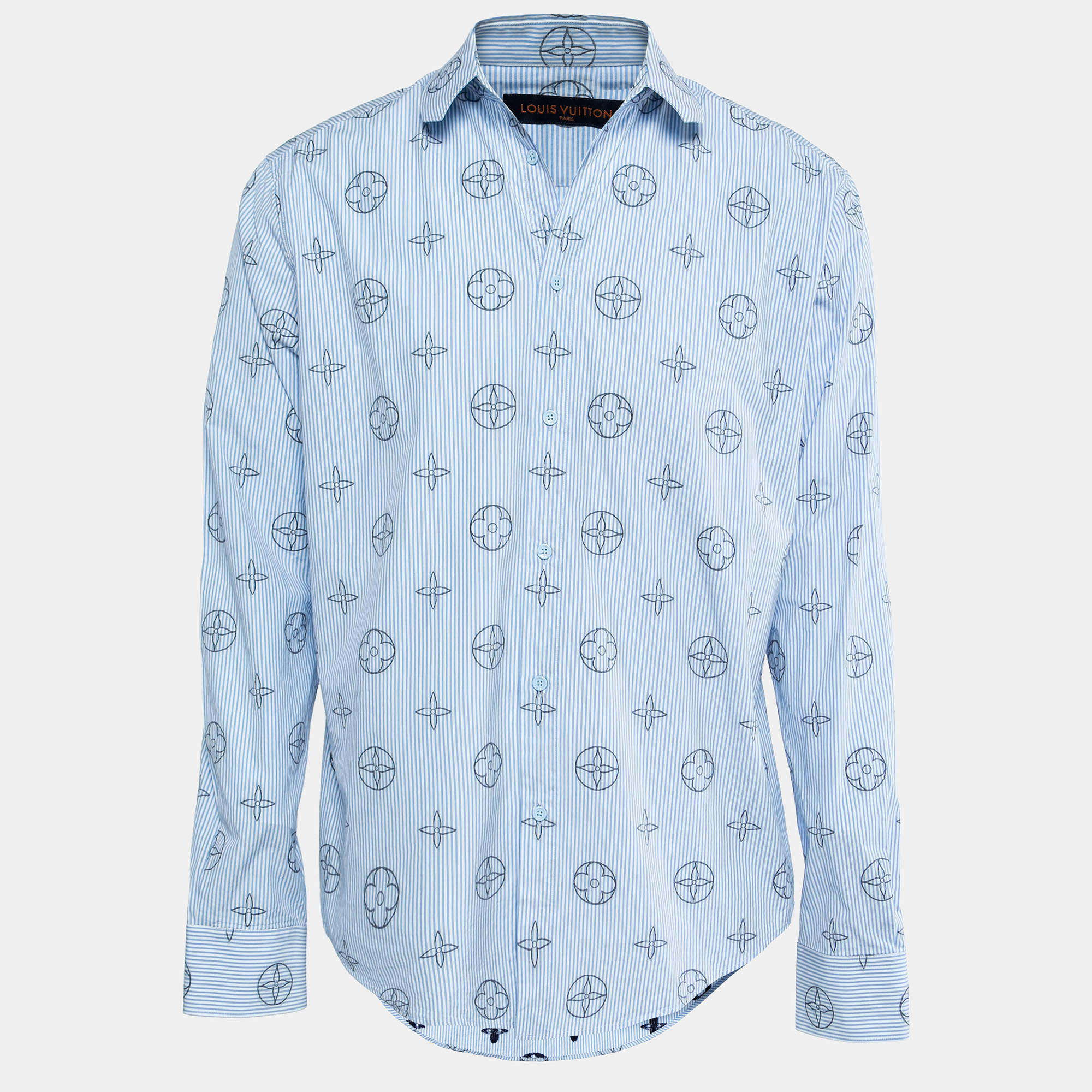 Louis Vuitton Light Blue Logo Jacquard Striped Cotton Regular Fit Shirt XXL Louis  Vuitton