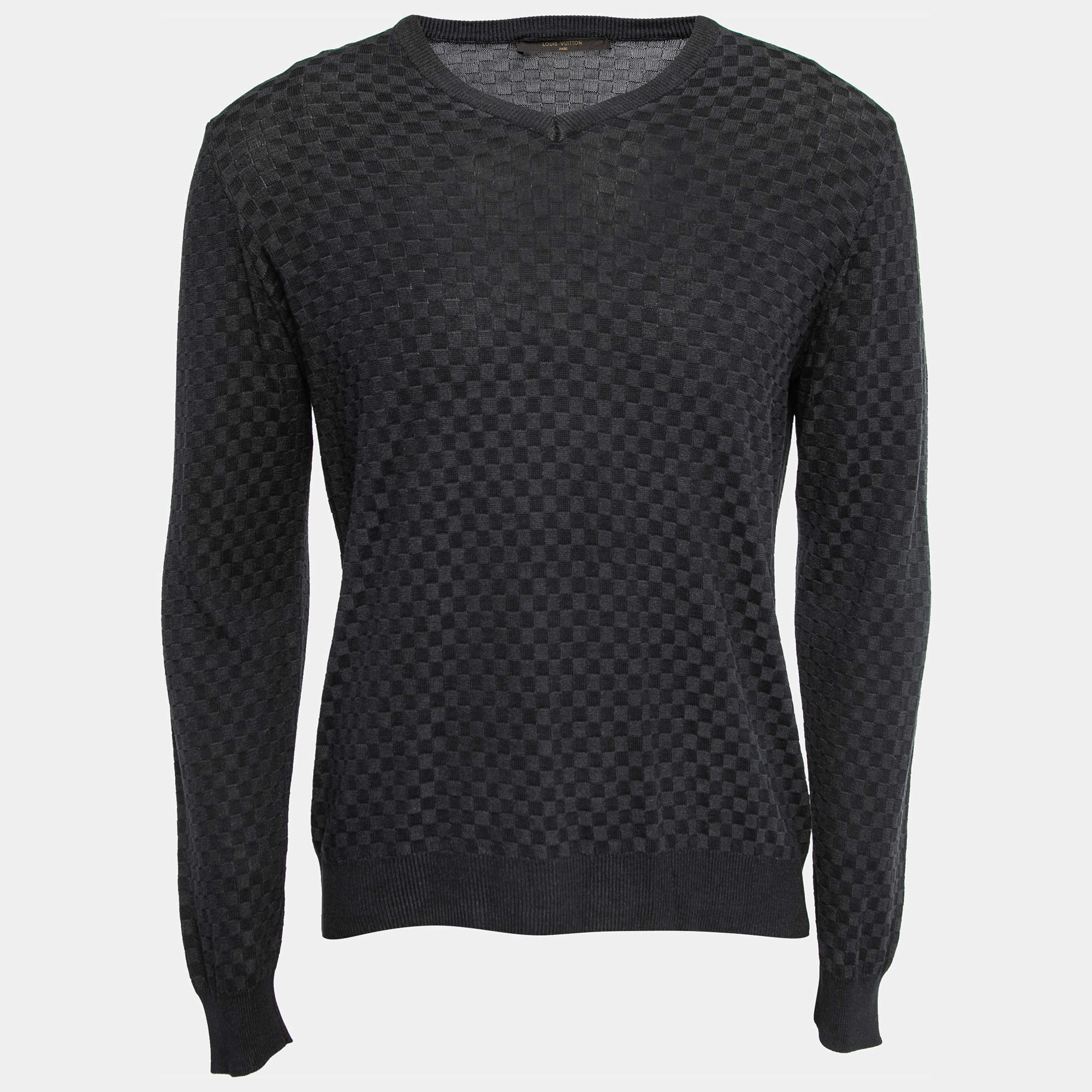 Louis Vuitton Grey Damier Patterned Knit Jumper S