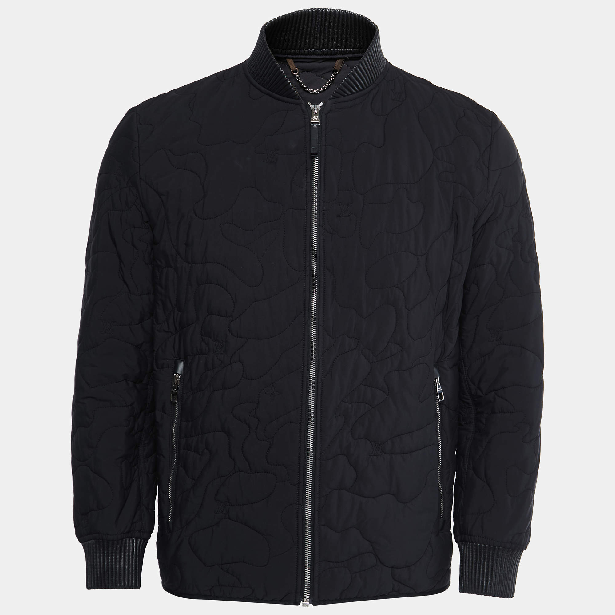 Louis Vuitton Black Synthetic Logo Quilted Bomber Jacket S