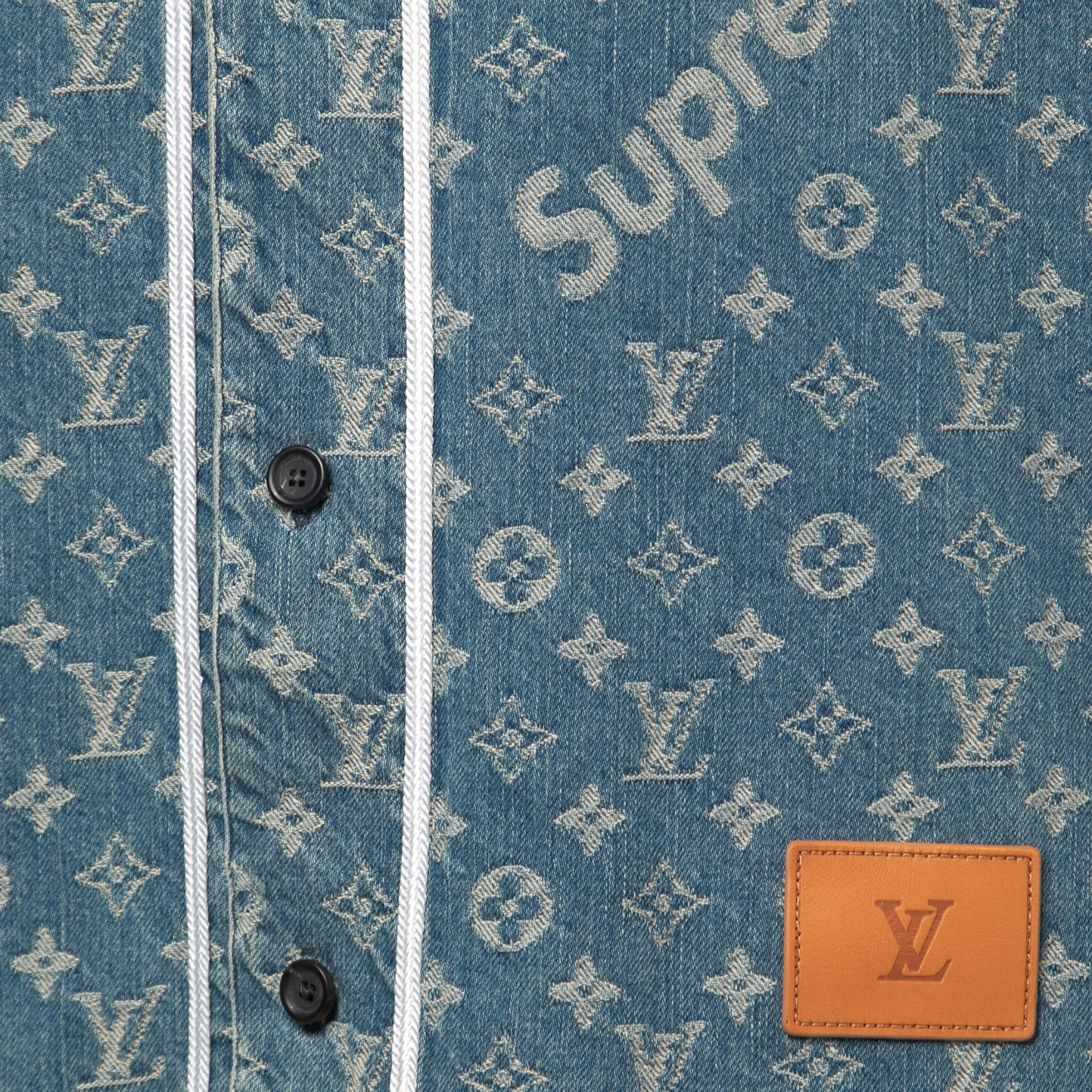 Louis Vuitton x Supreme Light Wash Monogram Denim Baseball Shirt S Louis  Vuitton
