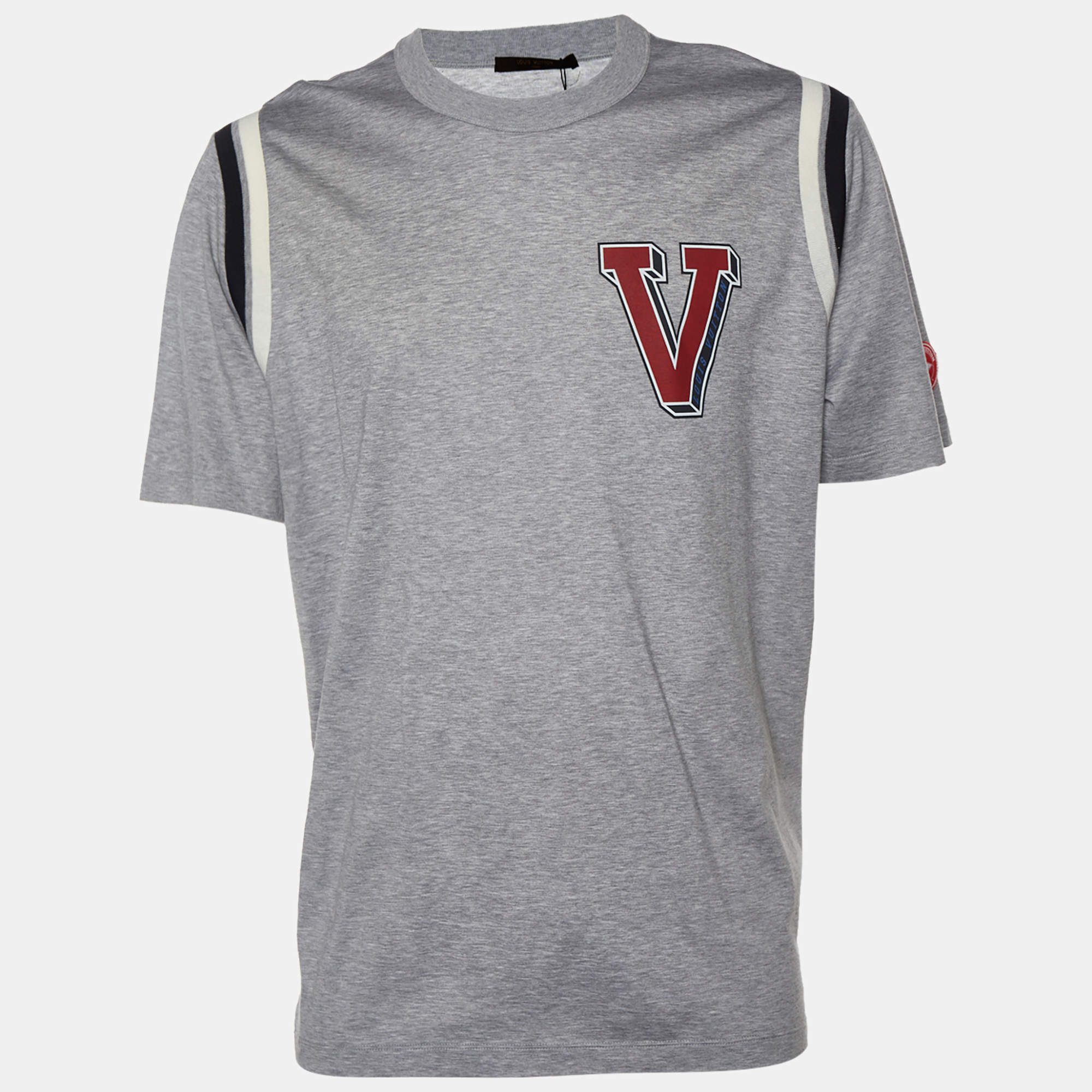 Louis Vuitton Grey Cotton Knit Varsity Detail T-Shirt XXL