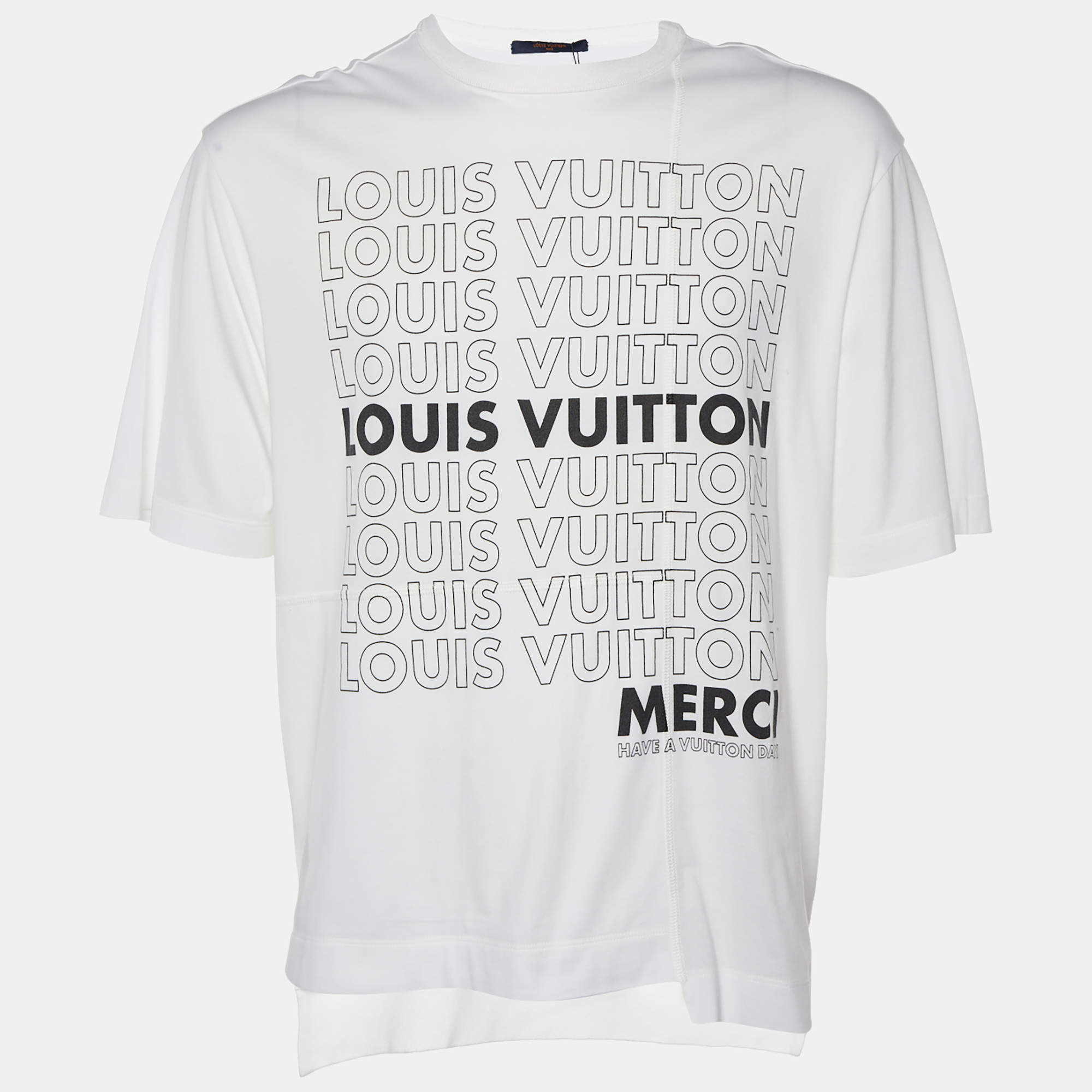 Louis Vuitton White Merci Logo Printed Cotton Knit Oversized T-Shirt S