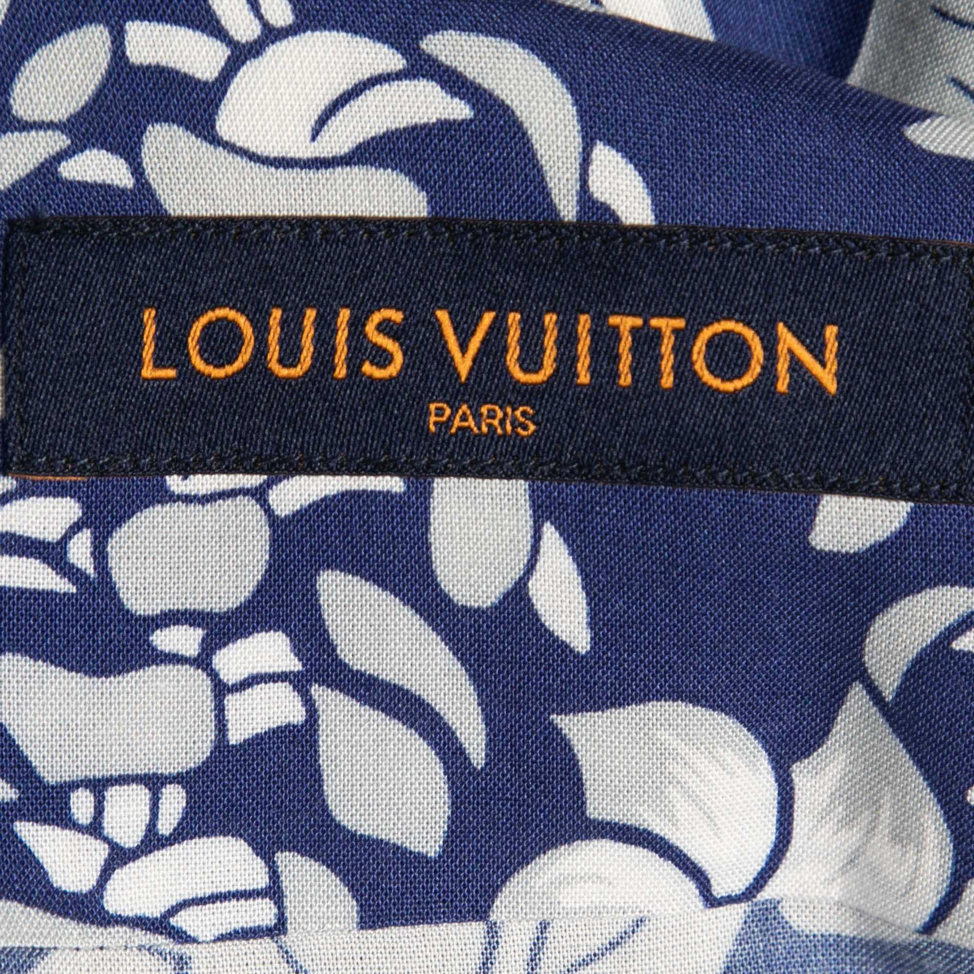 Louis Vuitton Blue Floral Printed Viscose Short Sleeve Shirt XS