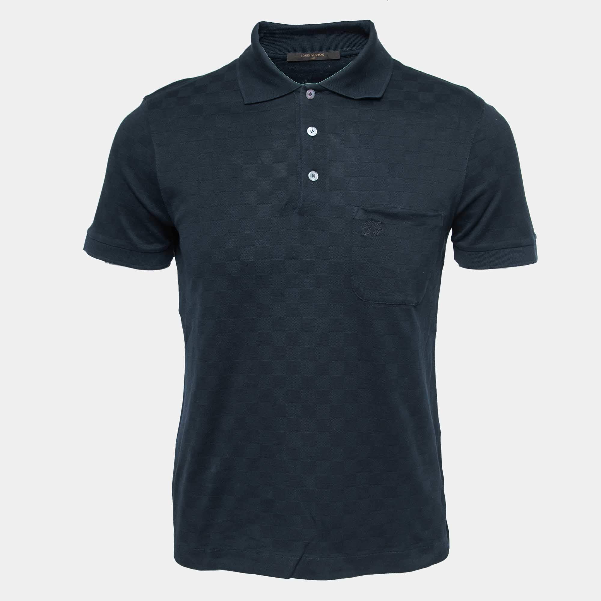 Louis Vuitton Midnight Blue Damier Pattern Cotton Pique Polo T-Shirt S