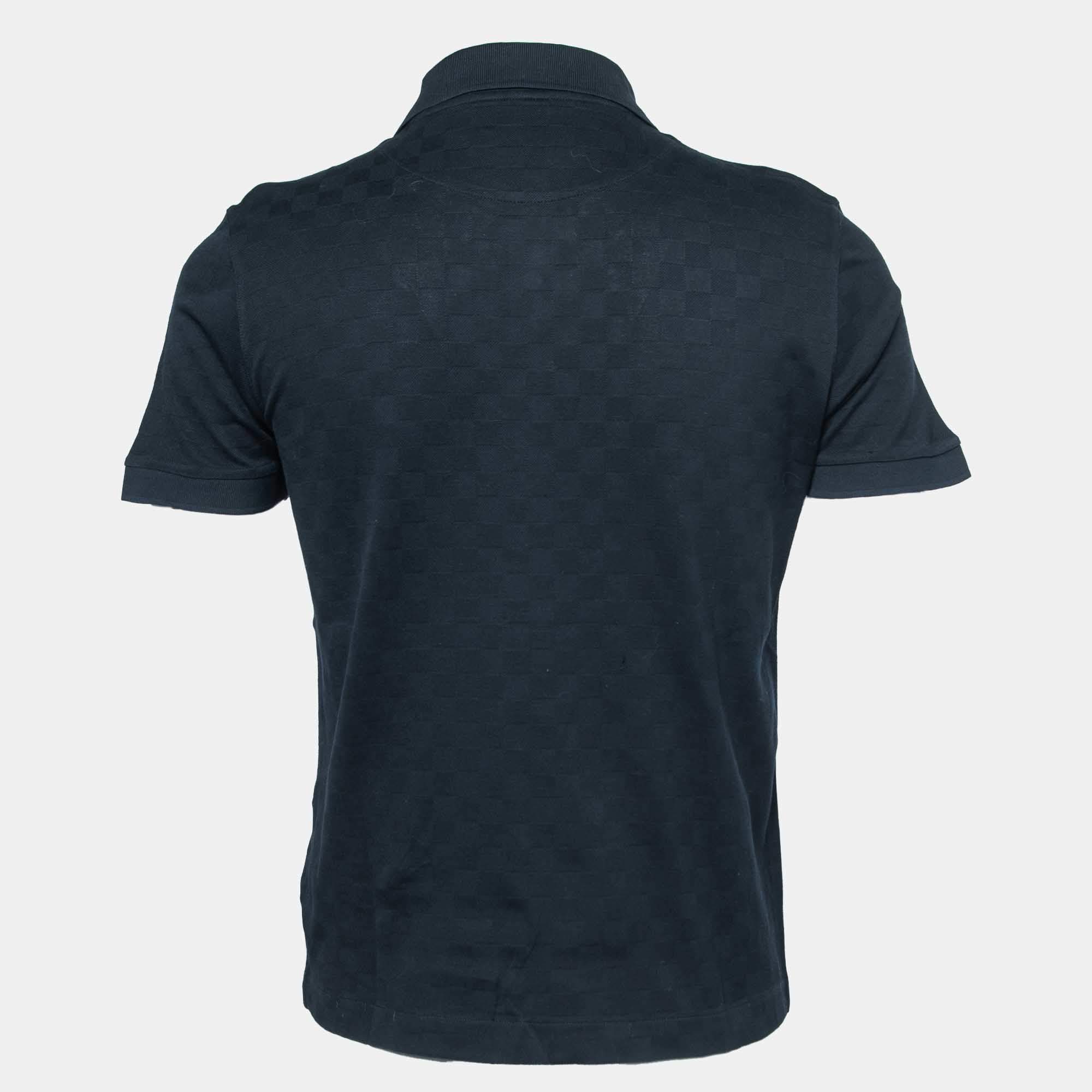 Louis Vuitton Damier Logo Print Short Sleeve Polo Shirt in Blue Cotton  ref.958027 - Joli Closet