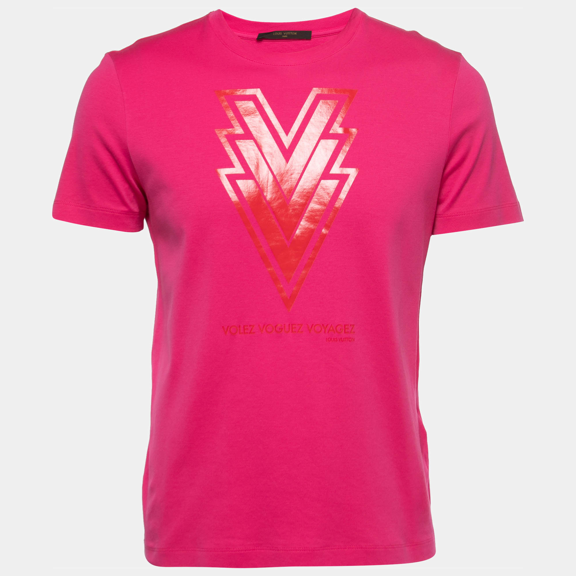 Pre Owned Louis Vuitton Pink Printed Cotton Crew Neck Half Sleeve T-Shirt S