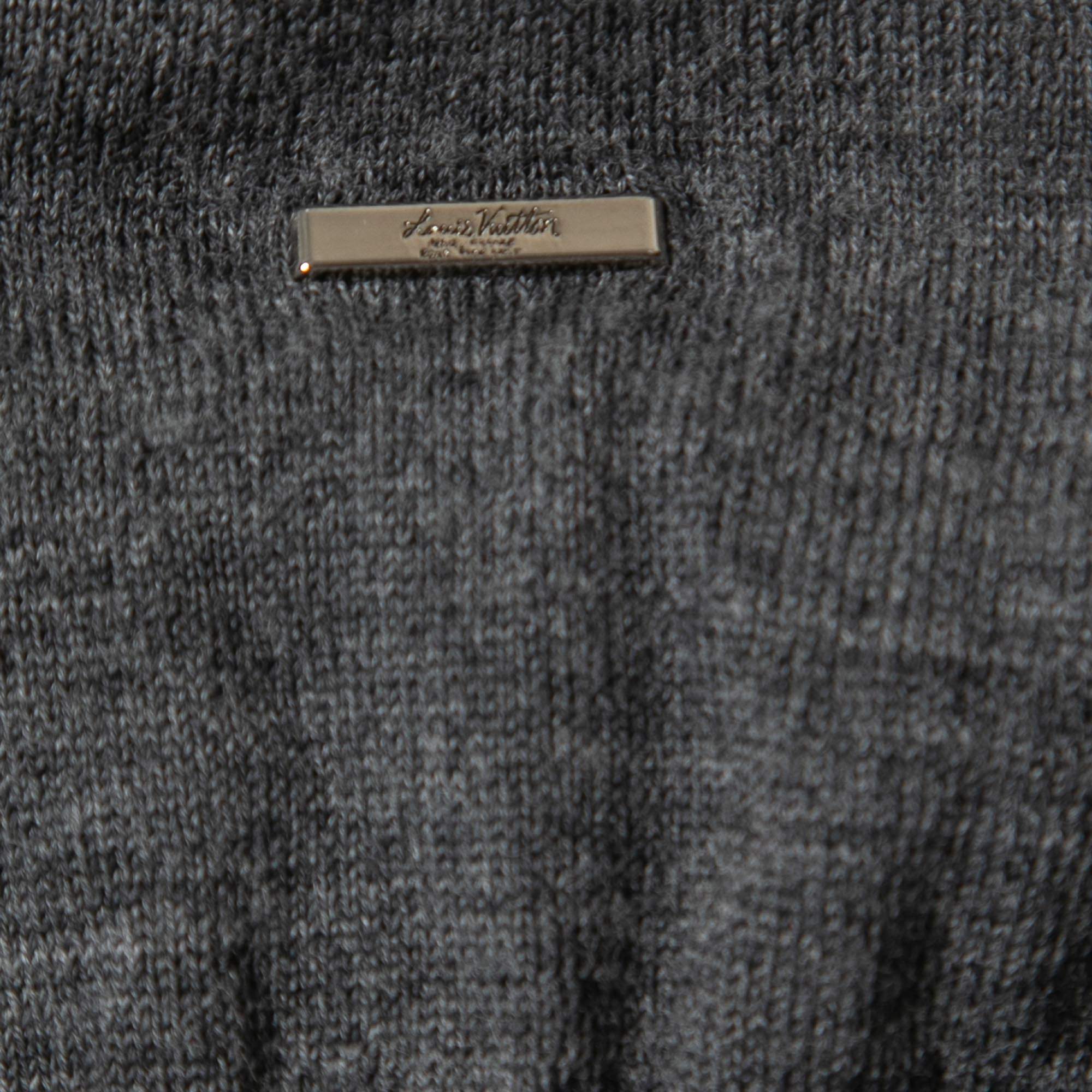 Louis Vuitton Grey Wool Knit Leather Trimmed Crew Neck Jumper S Louis  Vuitton