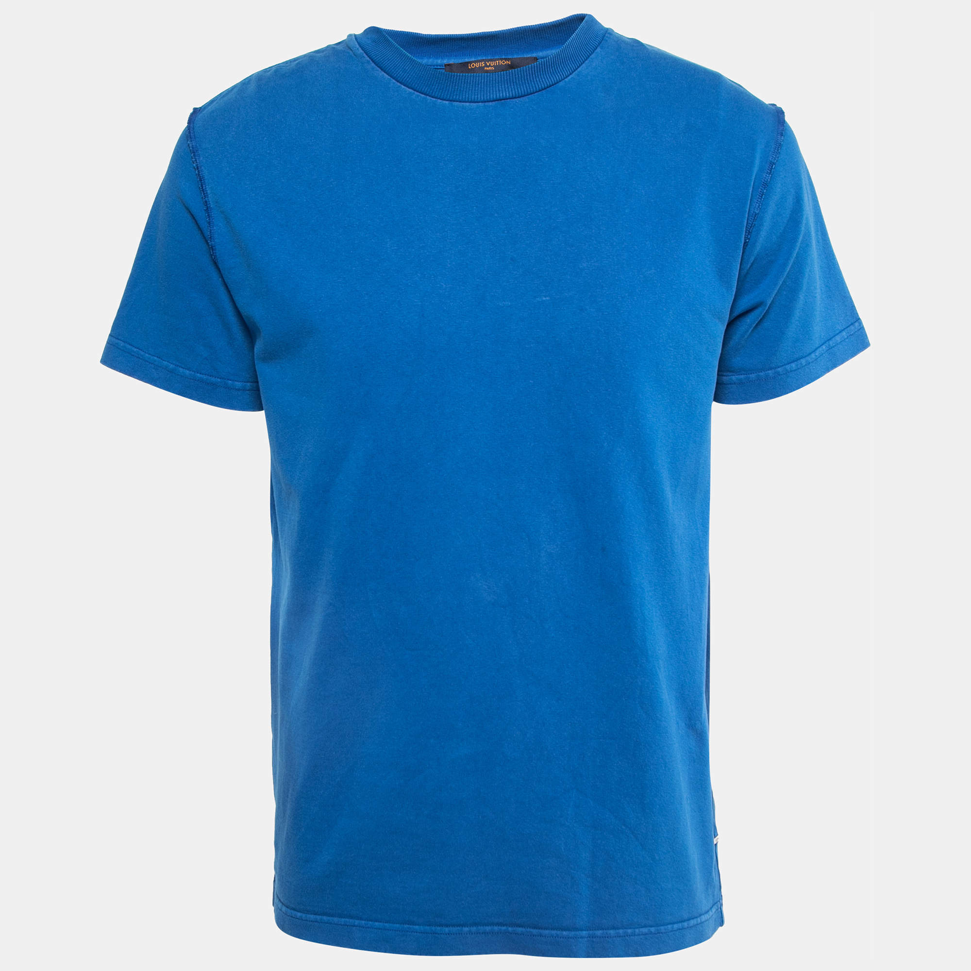 Pre Owned Louis Vuitton Blue Cotton Crew Neck Half Sleeve T-Shirt S