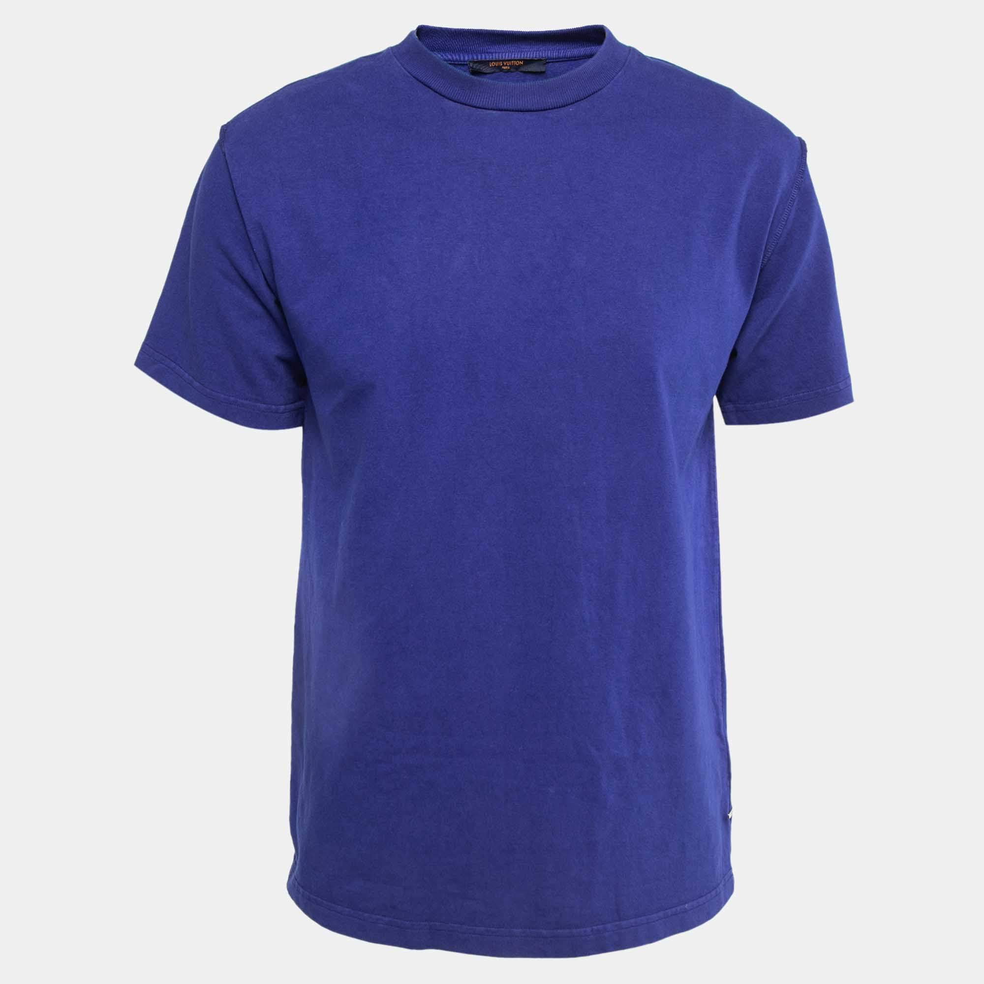 Pre Owned Louis Vuitton Blue Cotton Crew Neck Half SleeveT-Shirt S