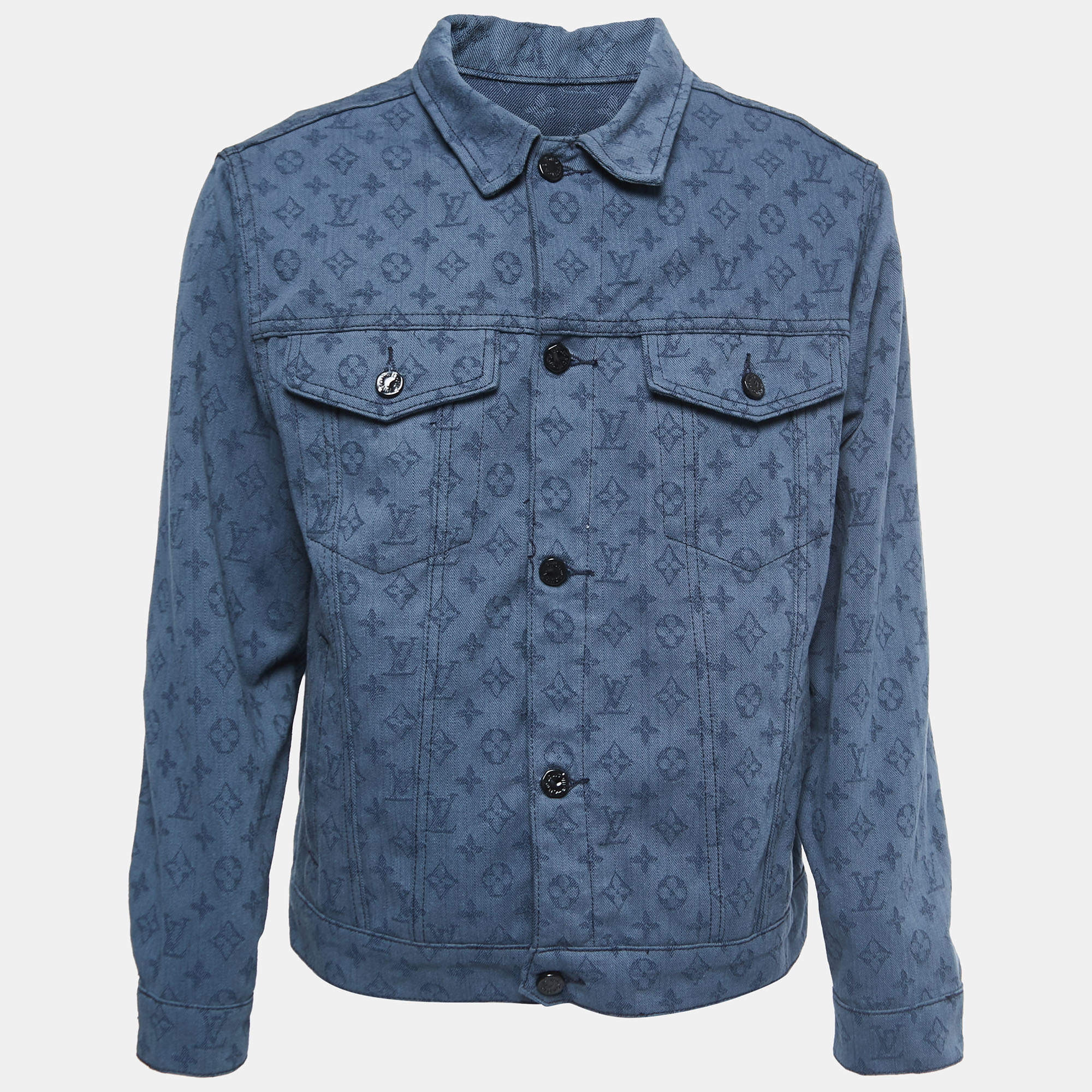 Louis Vuitton Blue Monogram Denim Button Front Jacket L