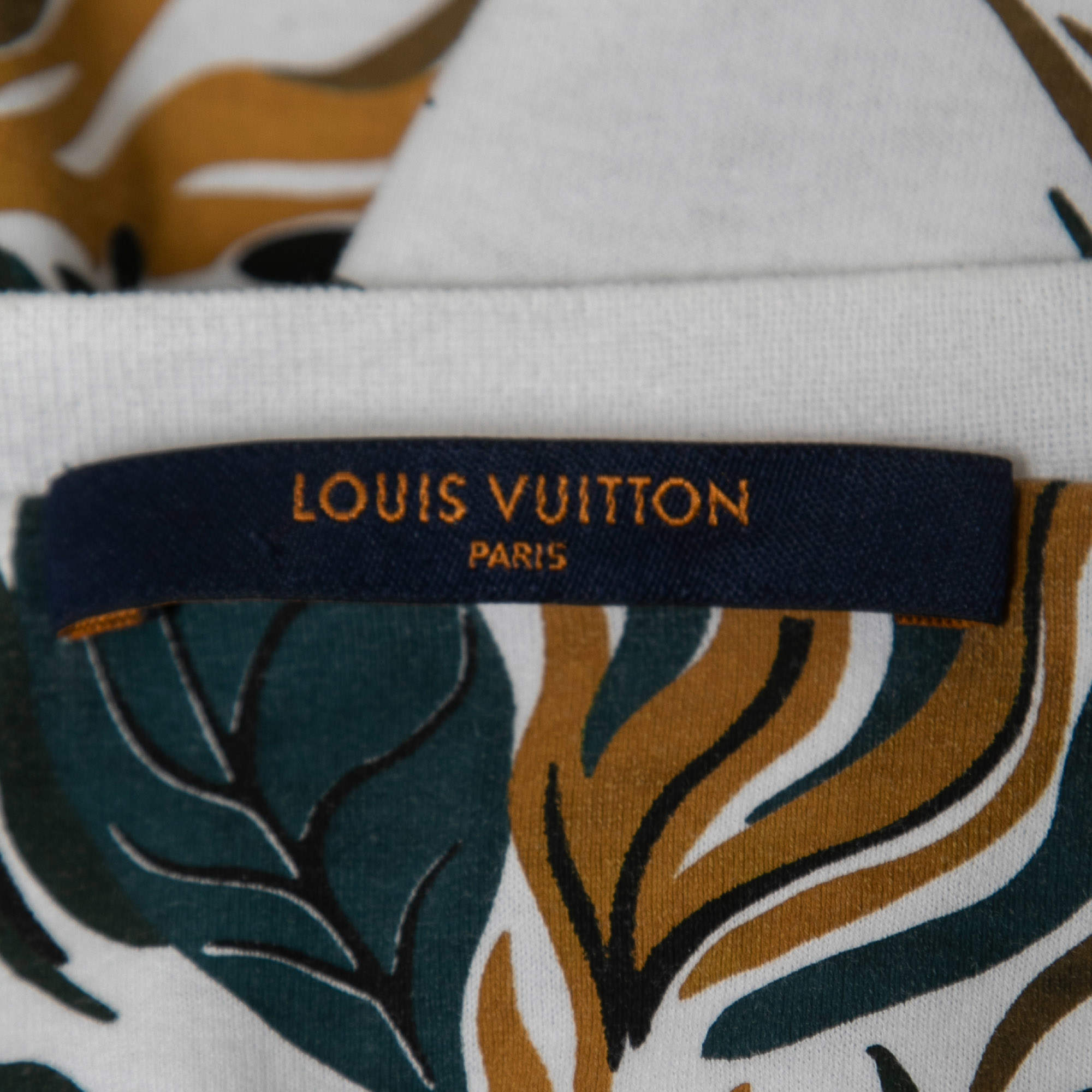 Louis Vuitton Off White/Blue Paneled Leaf Print Cotton Half Sleeve