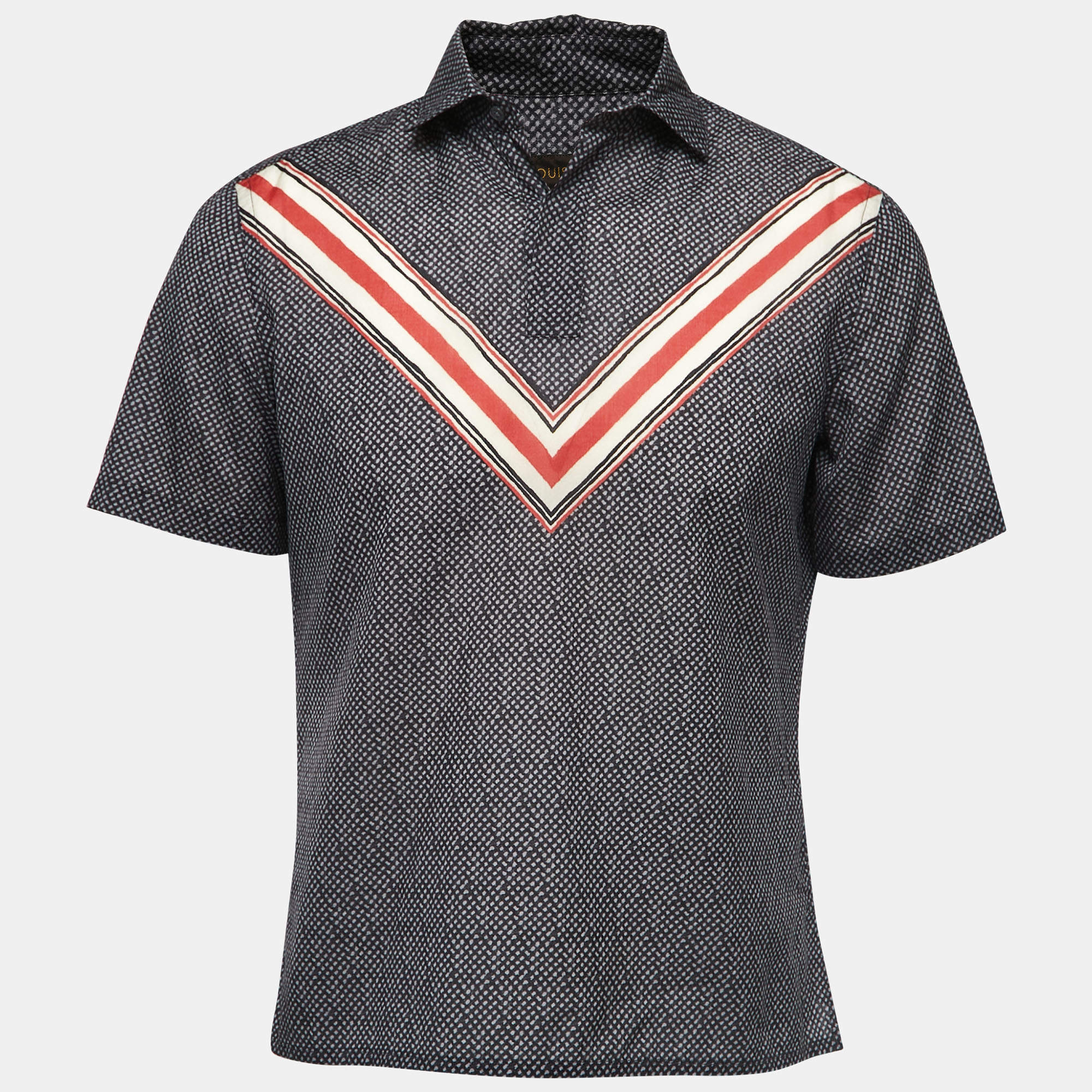 Pre Owned Louis Vuitton Navy Blue Checked Cotton Button Front Half Sleeve Shirt M